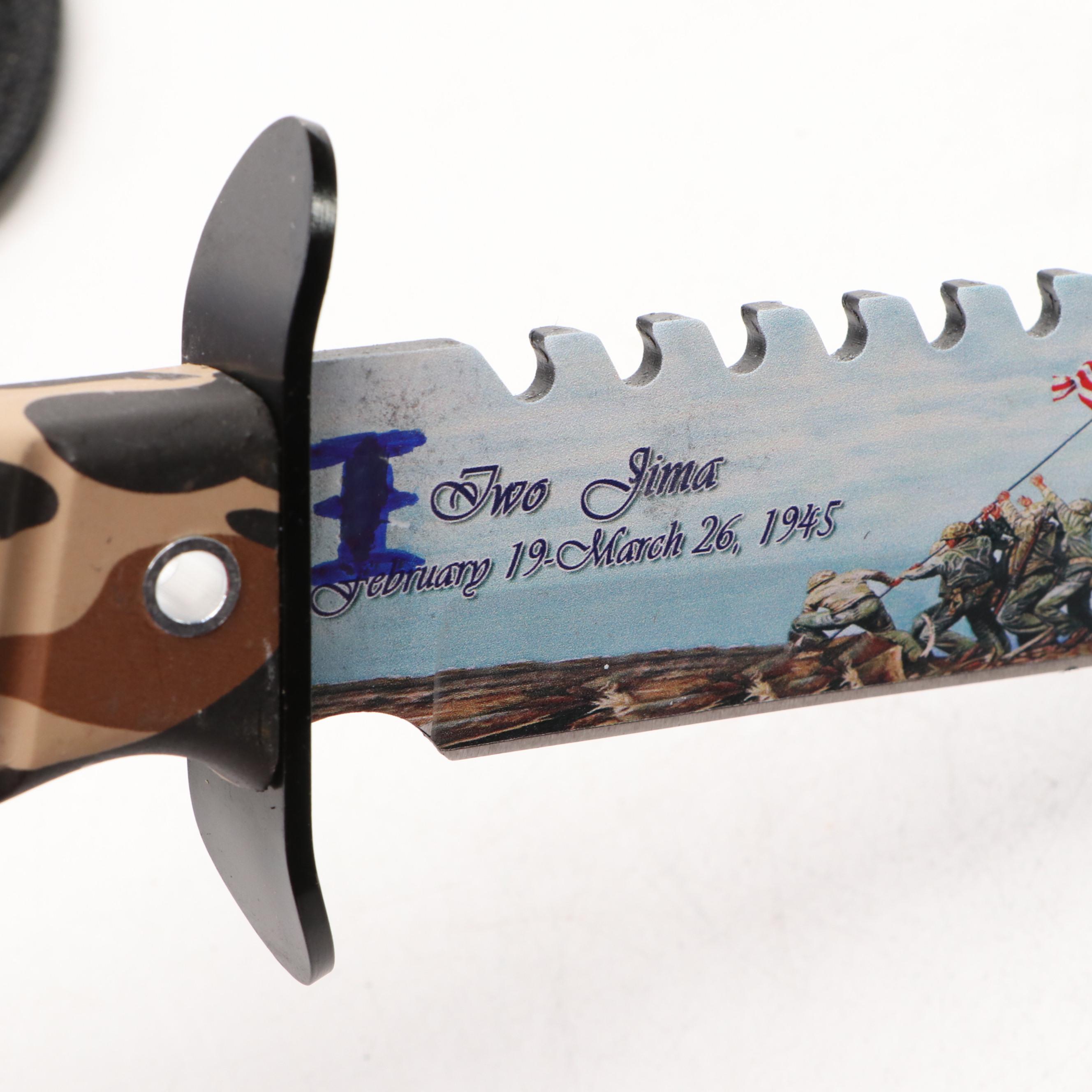 Metal Twisted Handled Knife with Iwo Jima Commemorative Knife