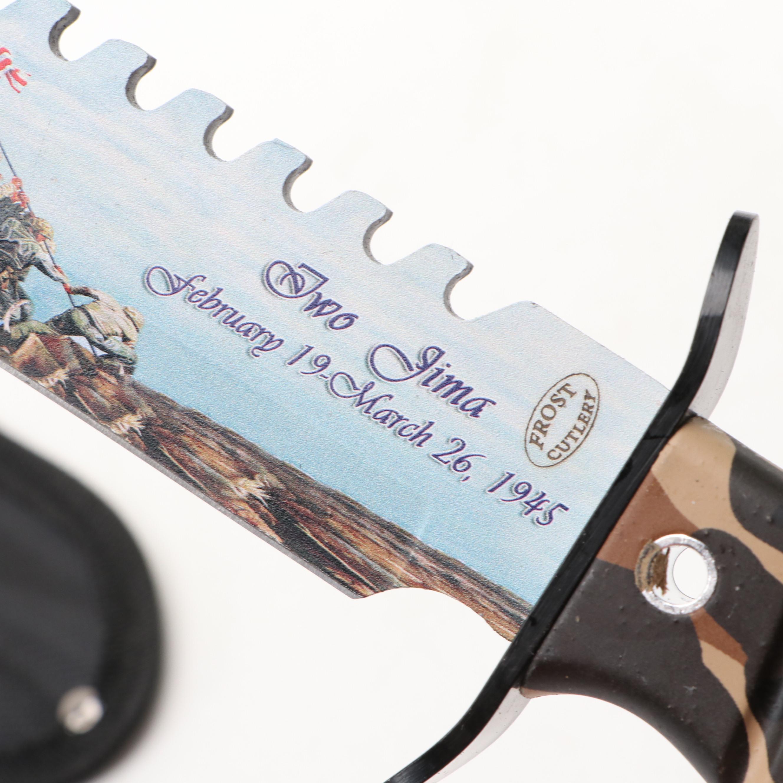Metal Twisted Handled Knife with Iwo Jima Commemorative Knife