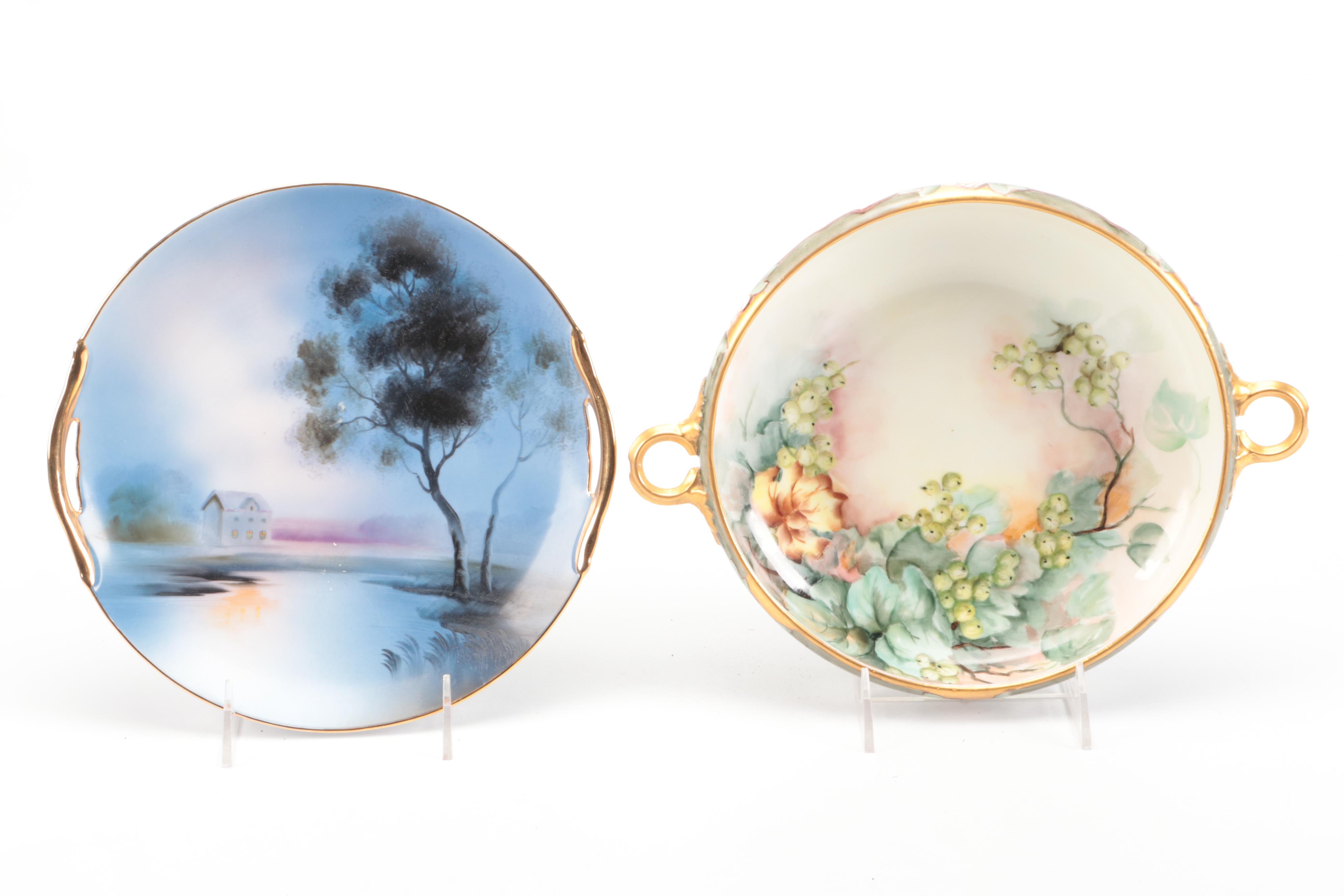 Noritake Lustreware Plates and Platter with Hobbyist Hand-Painted Bowl