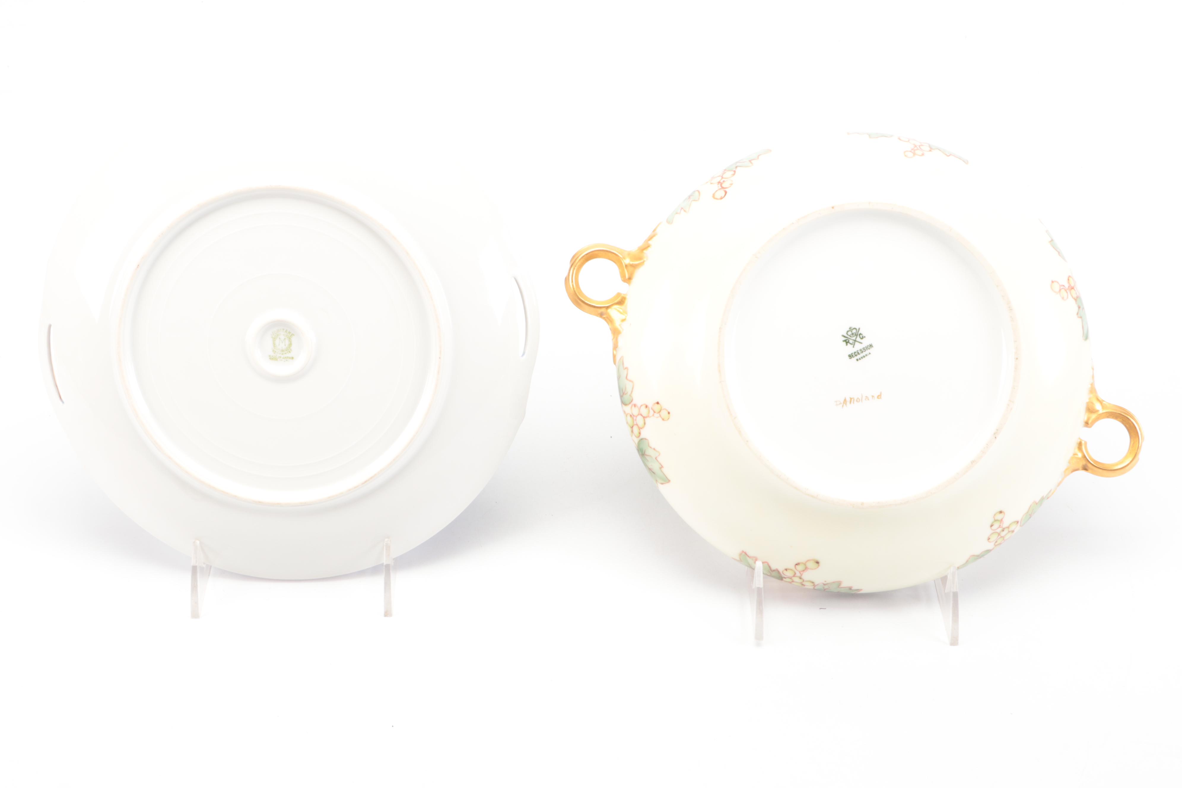 Noritake Lustreware Plates and Platter with Hobbyist Hand-Painted Bowl