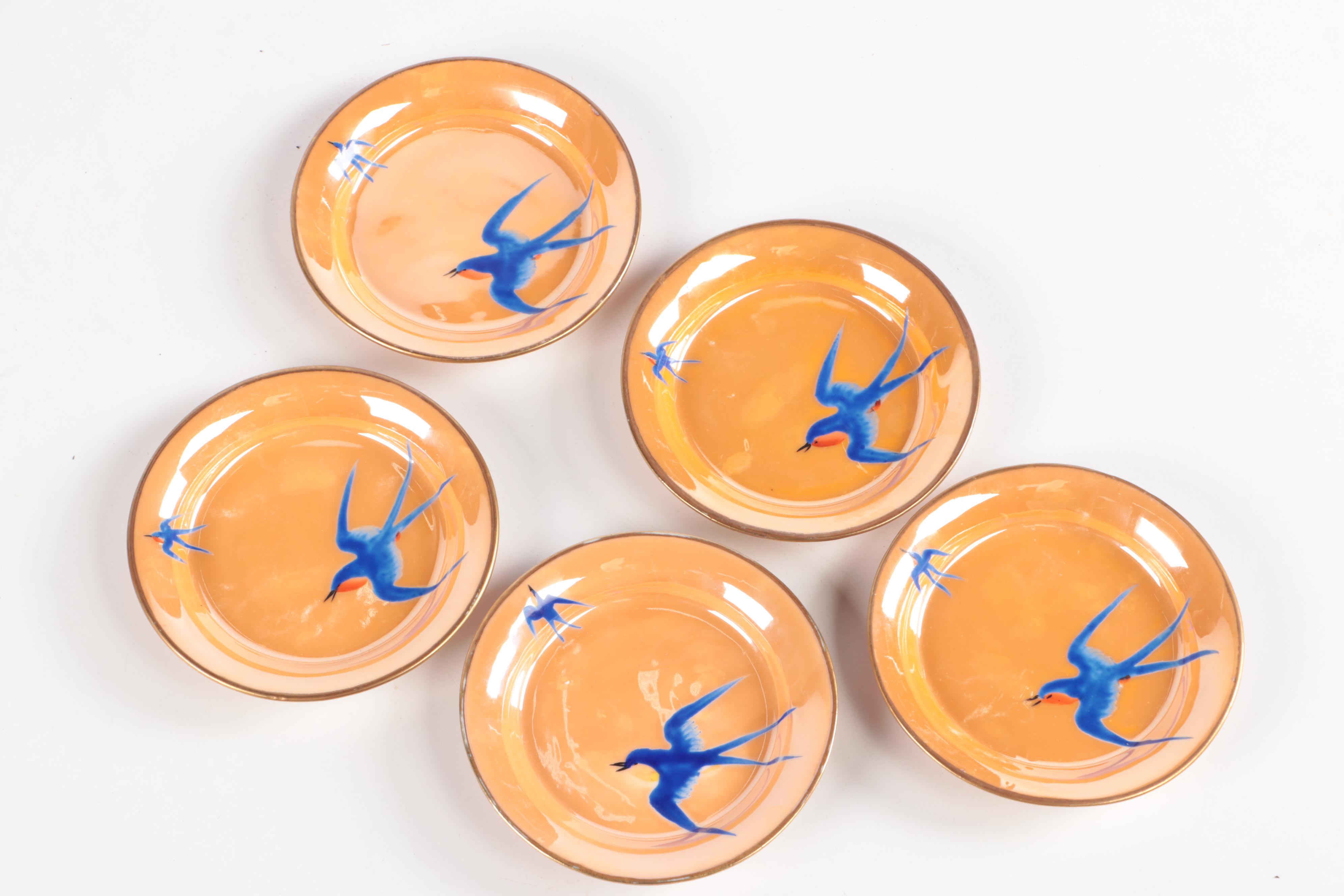 Noritake Lustreware Plates and Platter with Hobbyist Hand-Painted Bowl