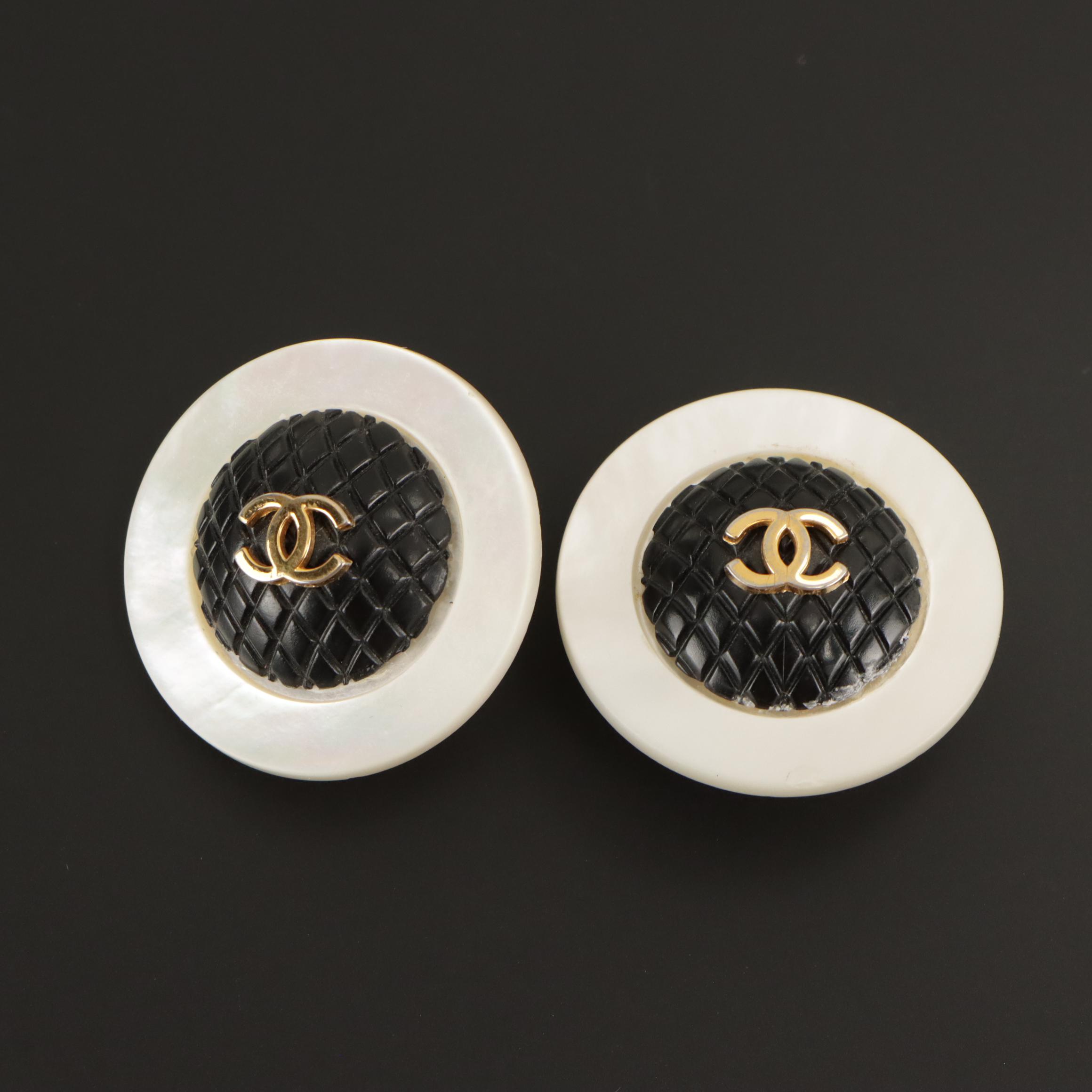 Chanel CC Mother-of-Pearl Round Clip Earrings
