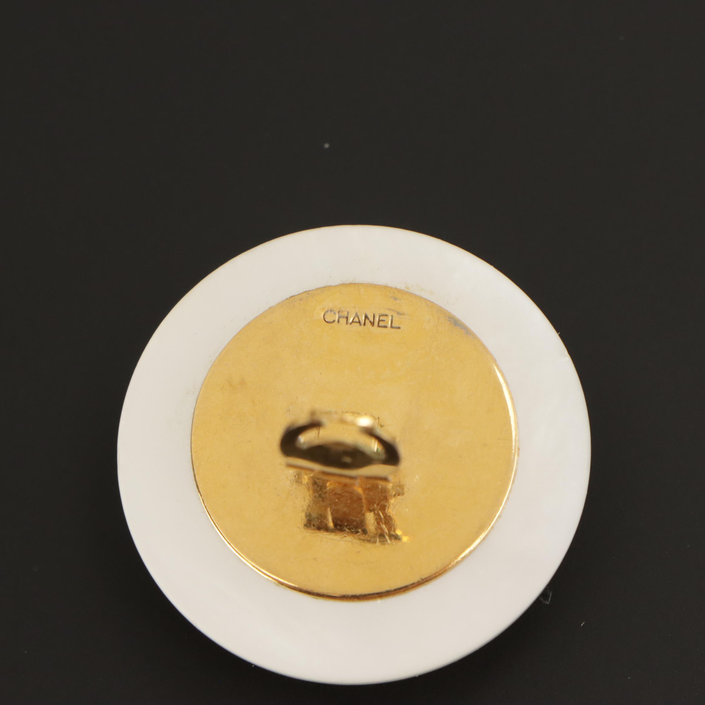 Chanel CC Mother-of-Pearl Round Clip Earrings