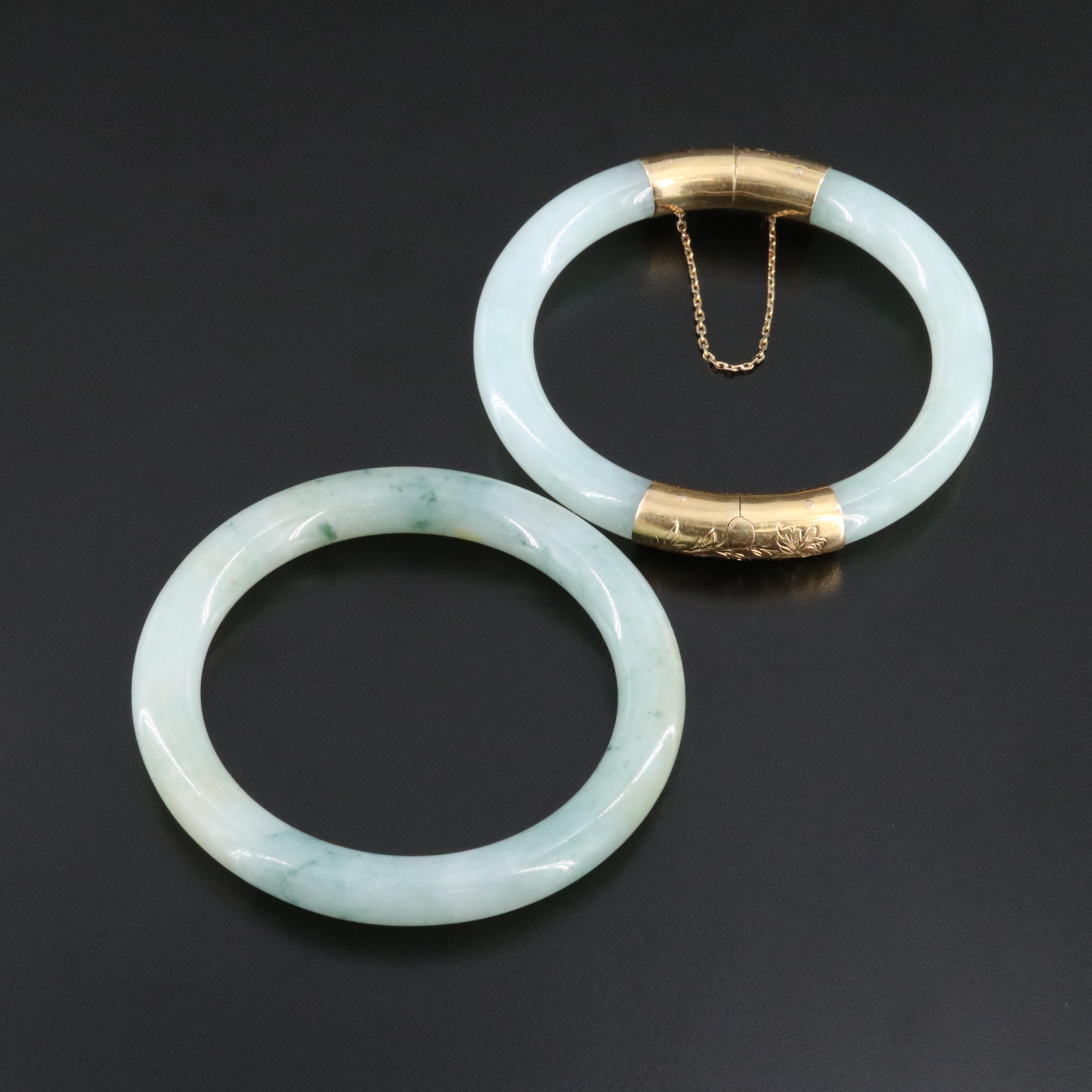 Jadeite Bangle and 18K Hinged Bangle Bracelets