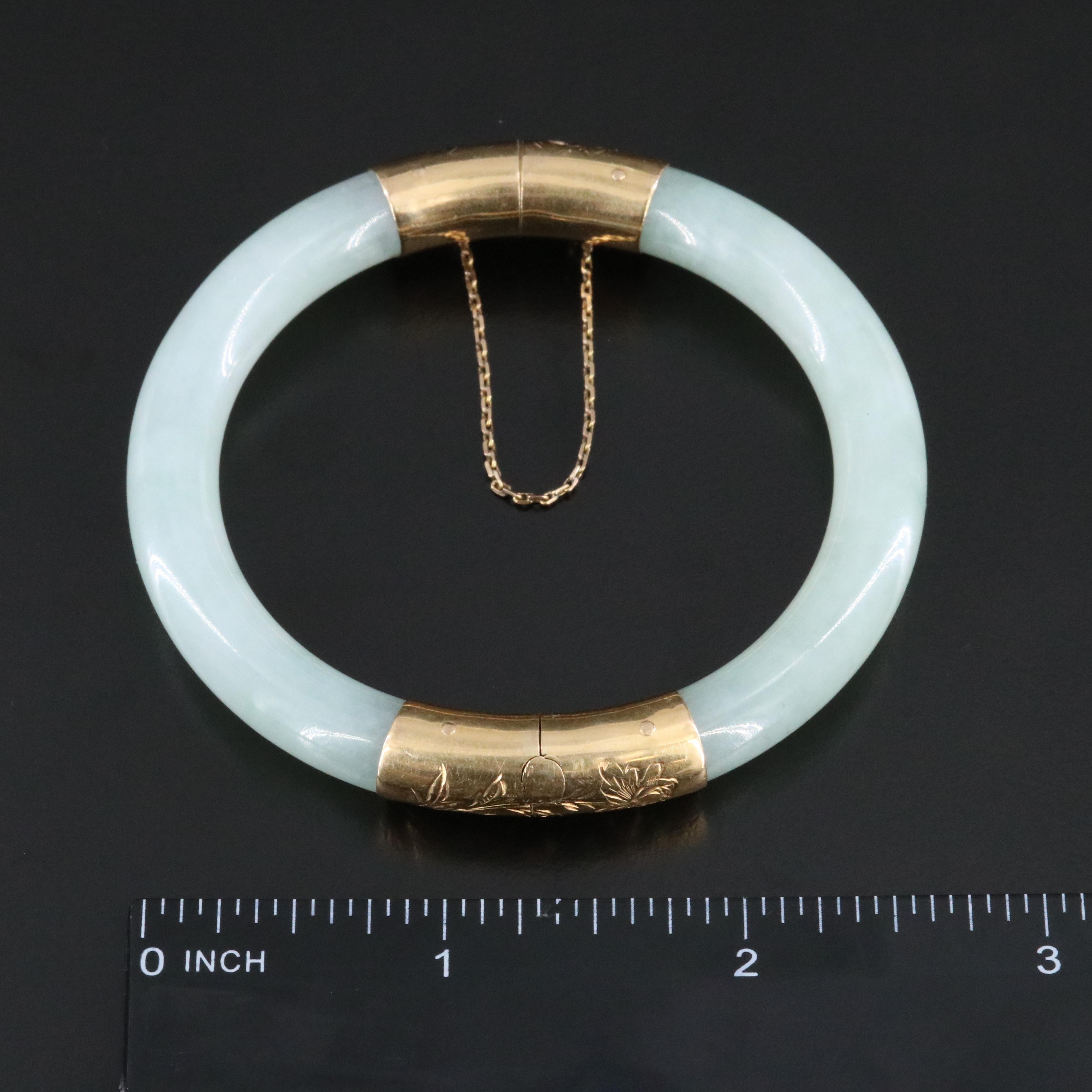 Jadeite Bangle and 18K Hinged Bangle Bracelets