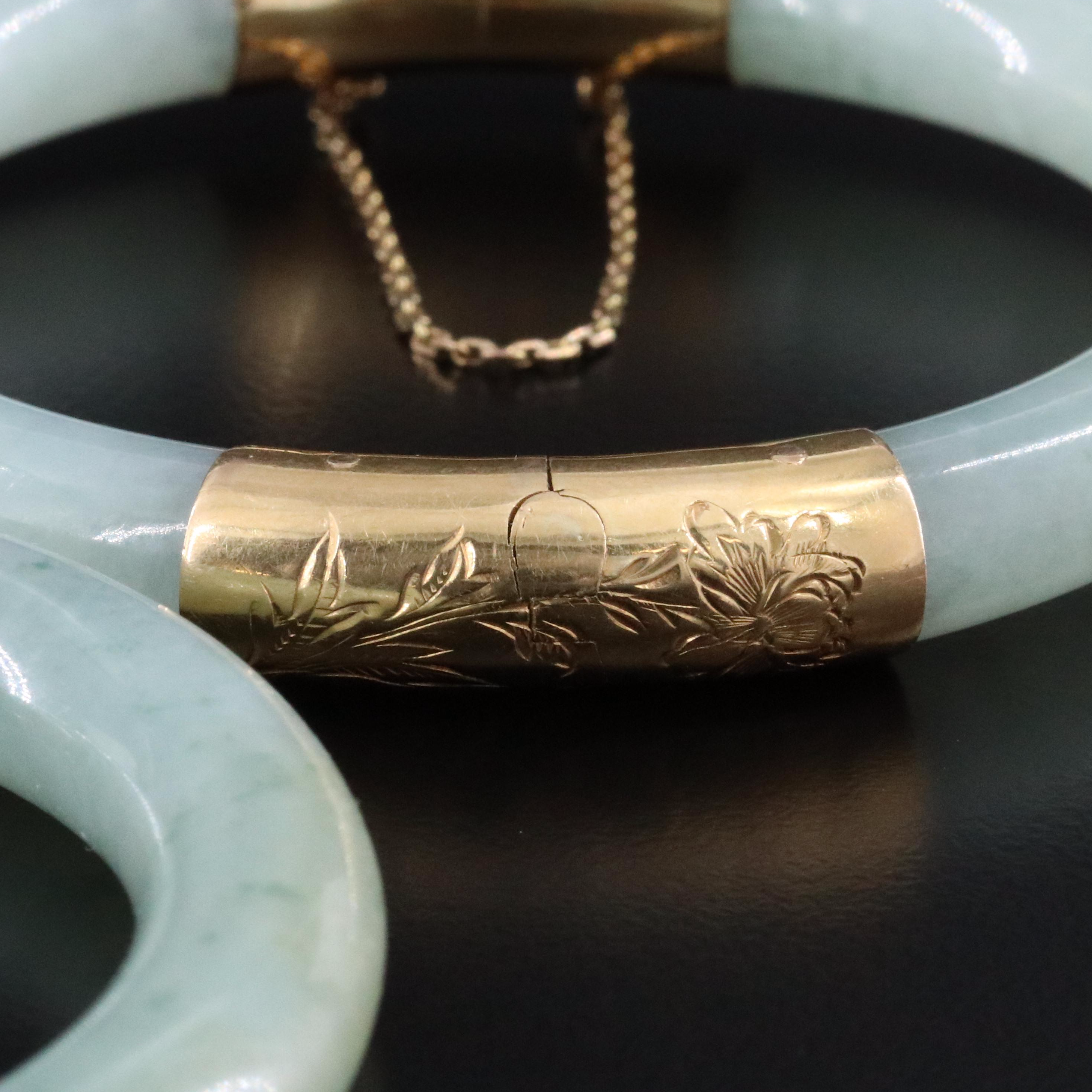 Jadeite Bangle and 18K Hinged Bangle Bracelets