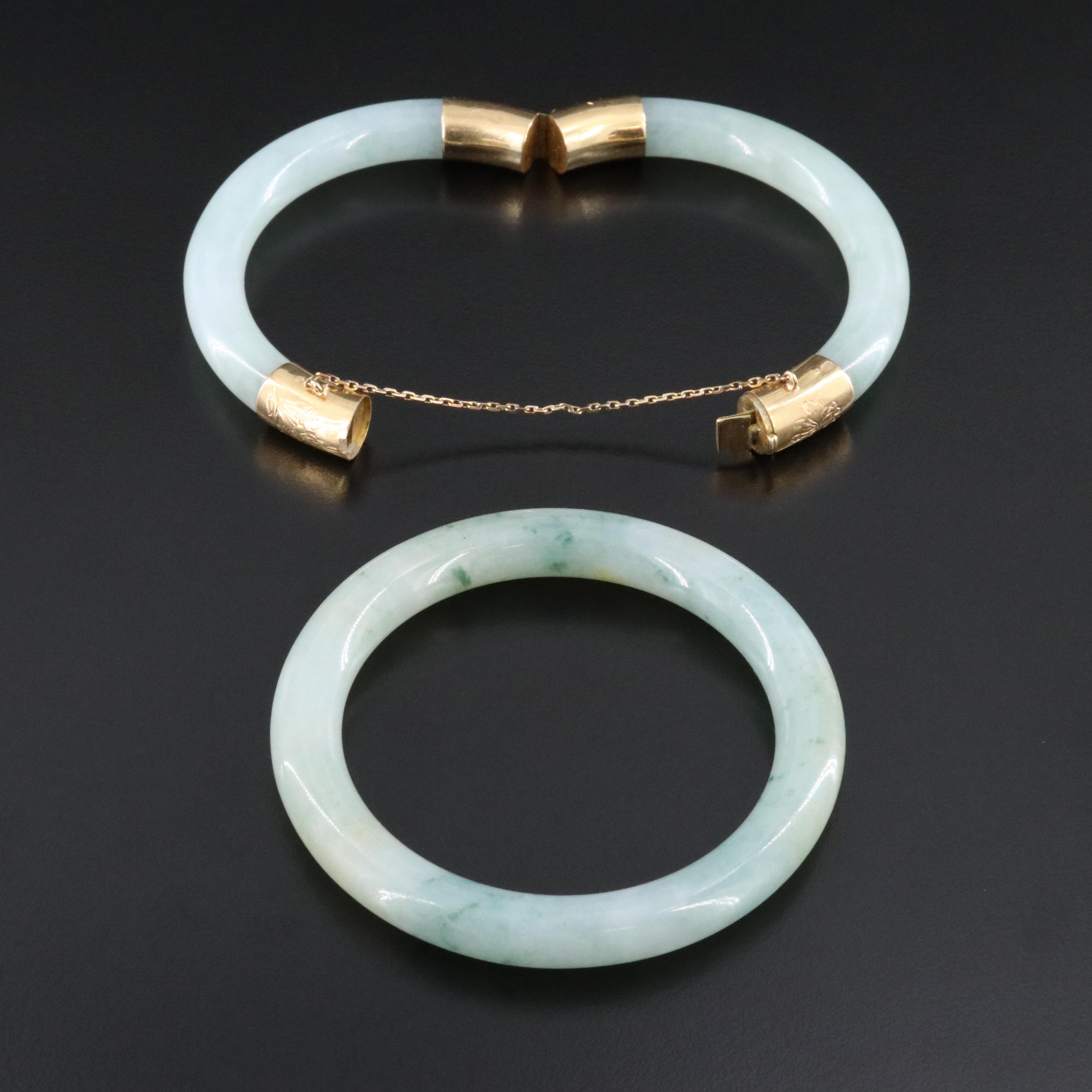 Jadeite Bangle and 18K Hinged Bangle Bracelets