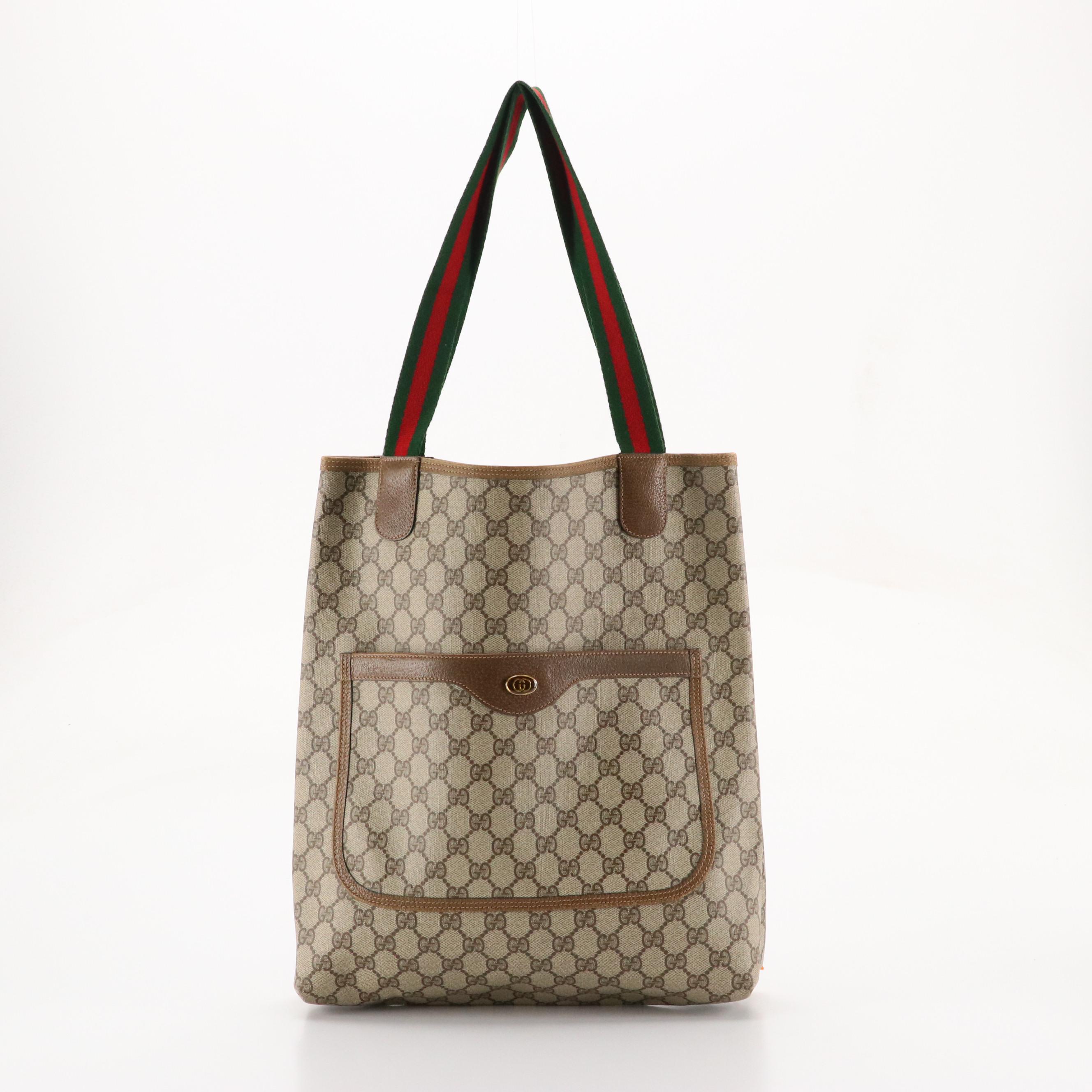 Gucci Accessory Collection Front Pocket Tote in GG Supreme Canvas, Leather & Web