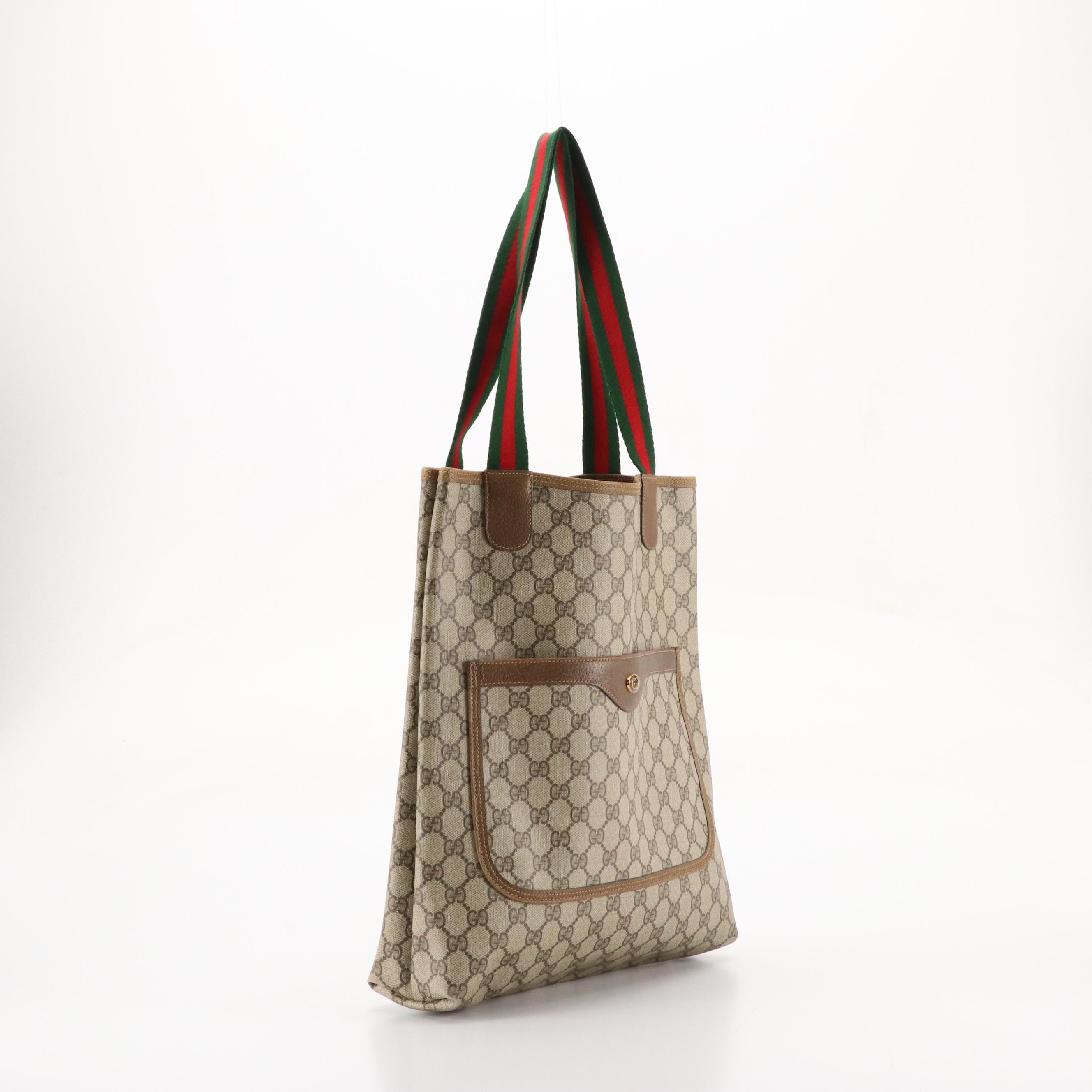 Gucci Accessory Collection Front Pocket Tote in GG Supreme Canvas, Leather & Web