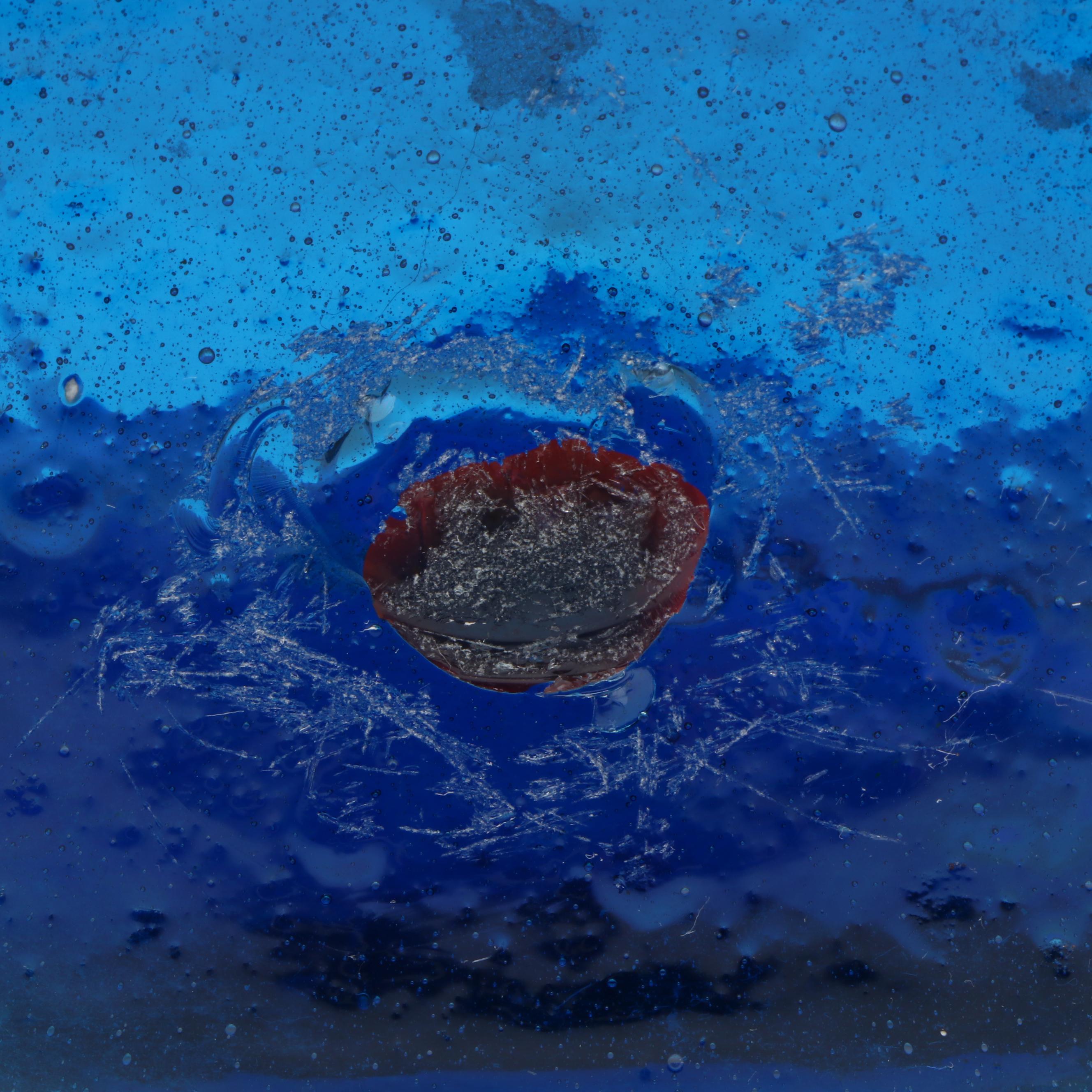 Blenko Style Studio Glass Amber Paper Bag Vase with Blue Square Vase