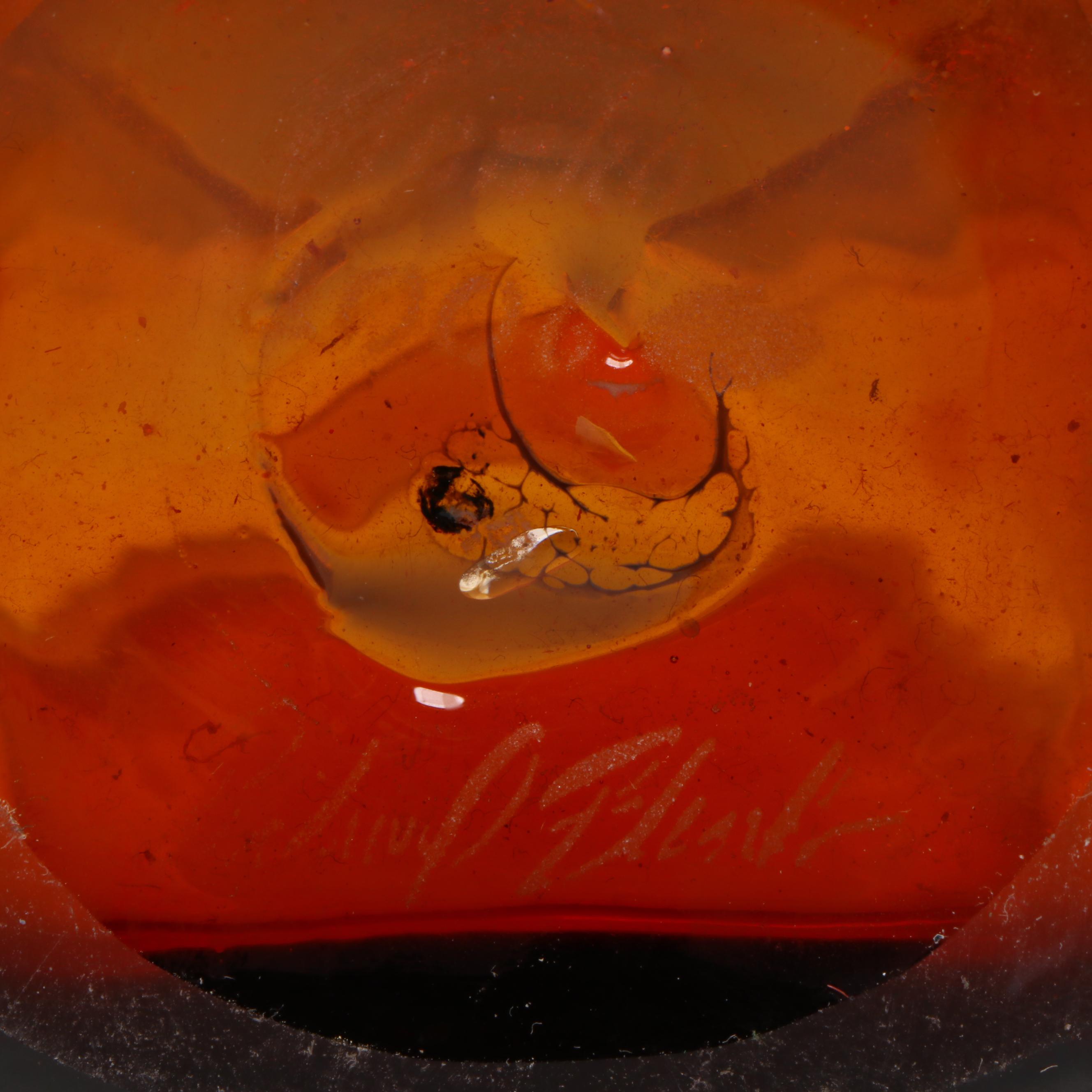 Blenko Style Studio Glass Amber Paper Bag Vase with Blue Square Vase