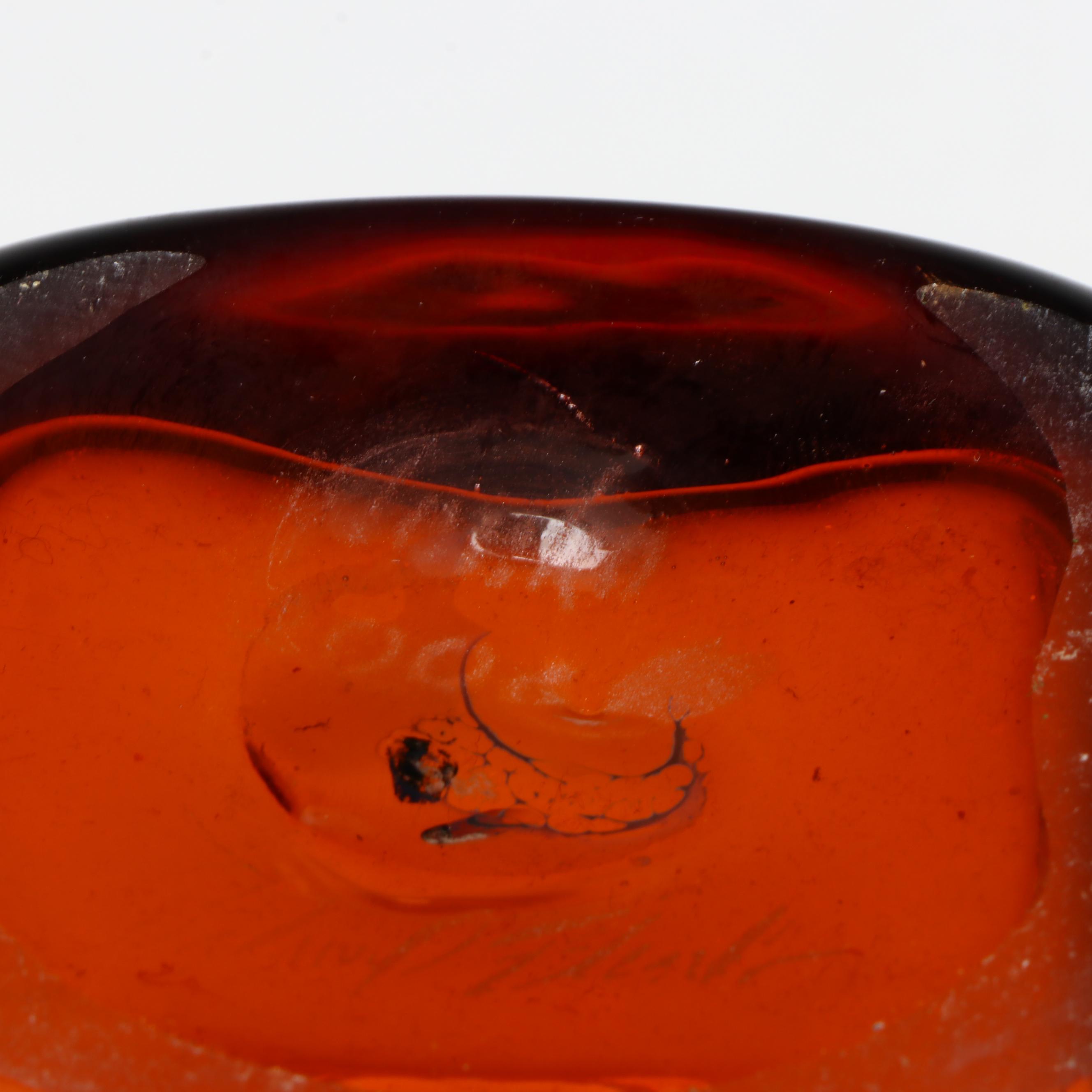 Blenko Style Studio Glass Amber Paper Bag Vase with Blue Square Vase