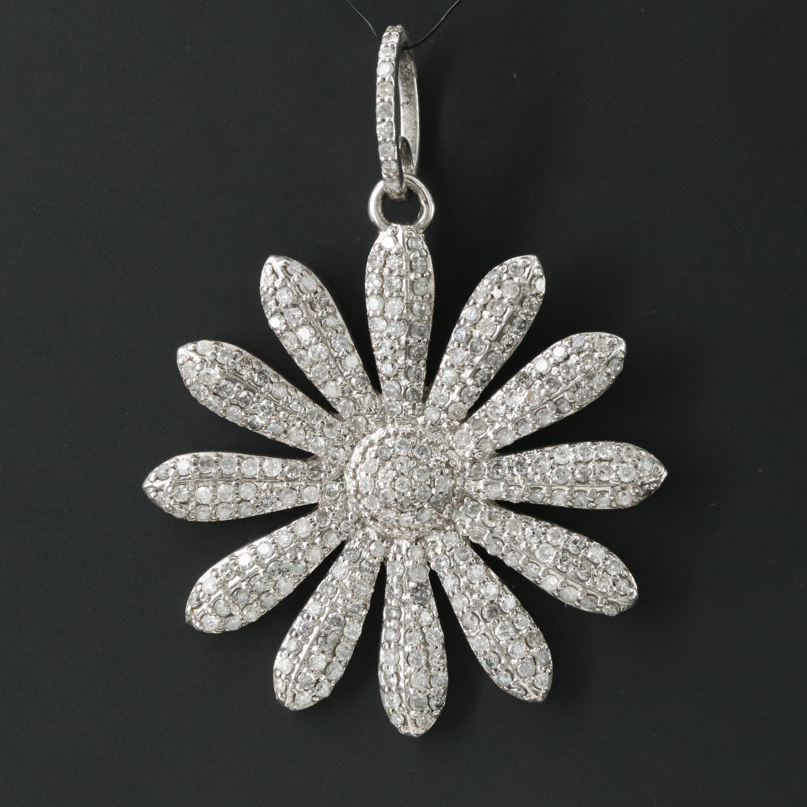 Sterling Pavé Diamond Flower Pendant Attributed to Sheryl Lowe