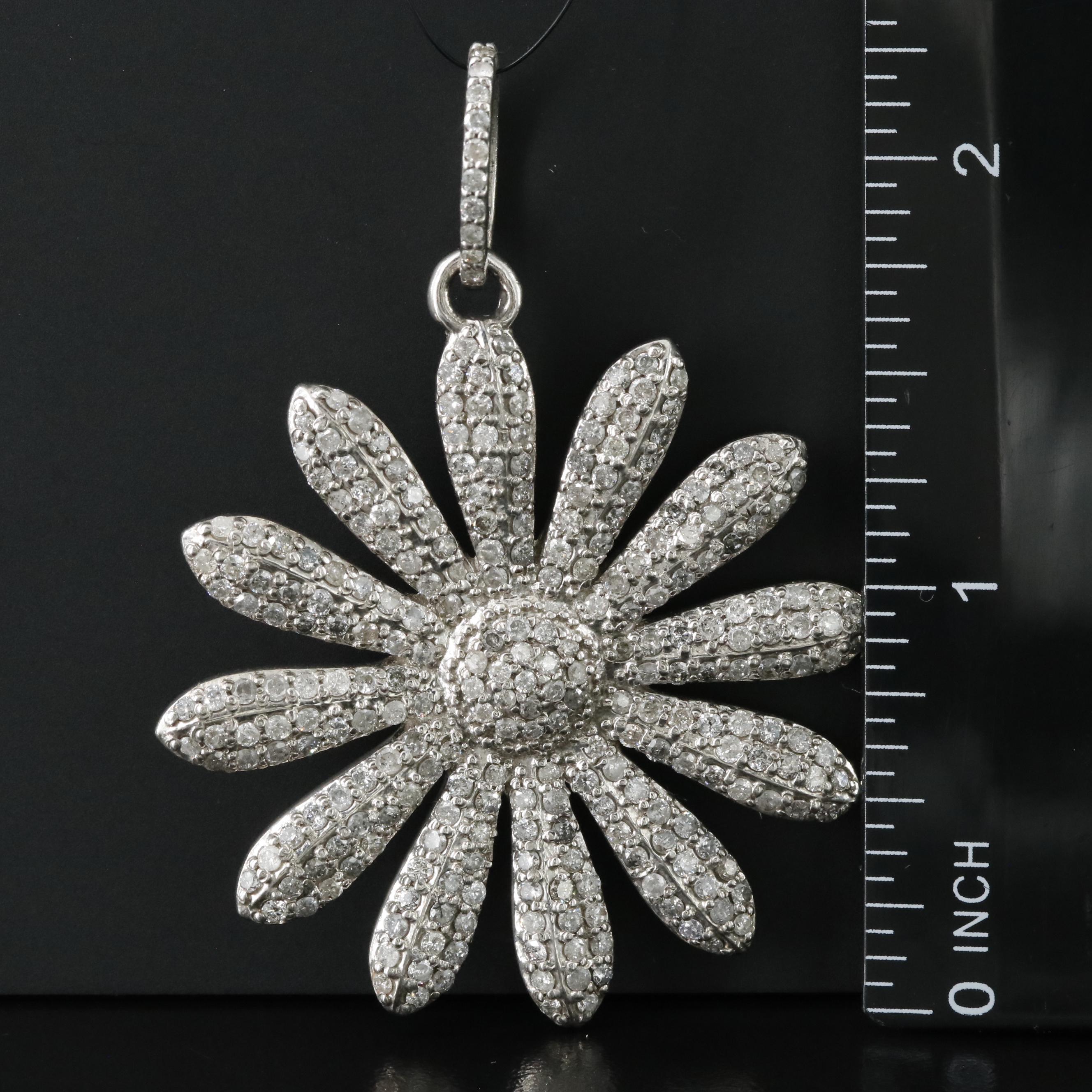 Sterling Pavé Diamond Flower Pendant Attributed to Sheryl Lowe