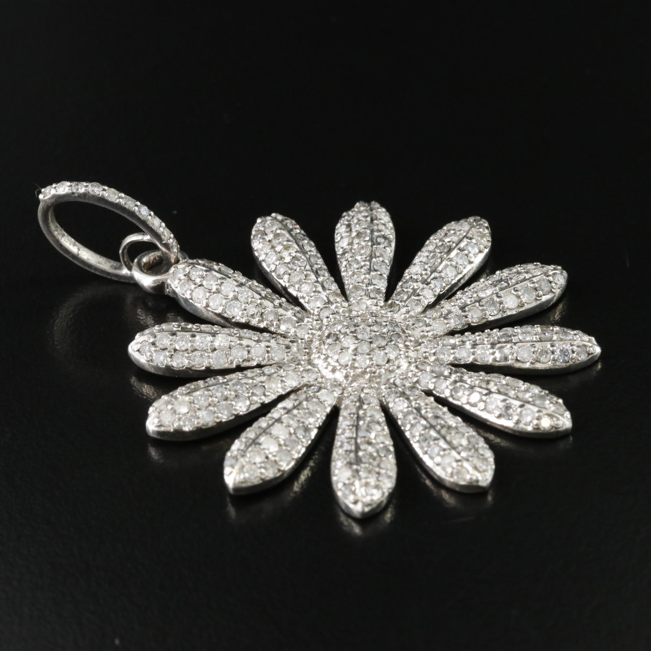 Sterling Pavé Diamond Flower Pendant Attributed to Sheryl Lowe