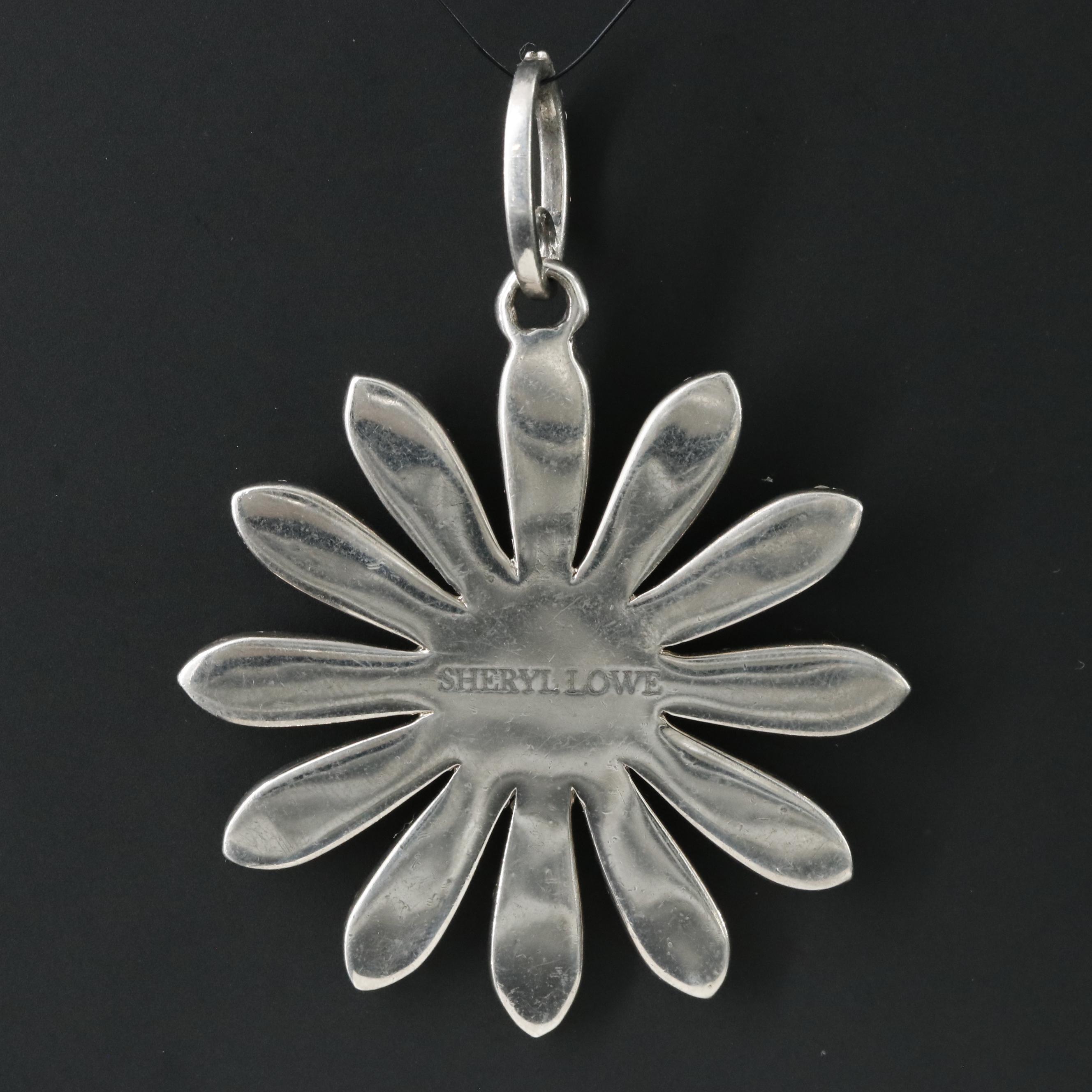 Sterling Pavé Diamond Flower Pendant Attributed to Sheryl Lowe