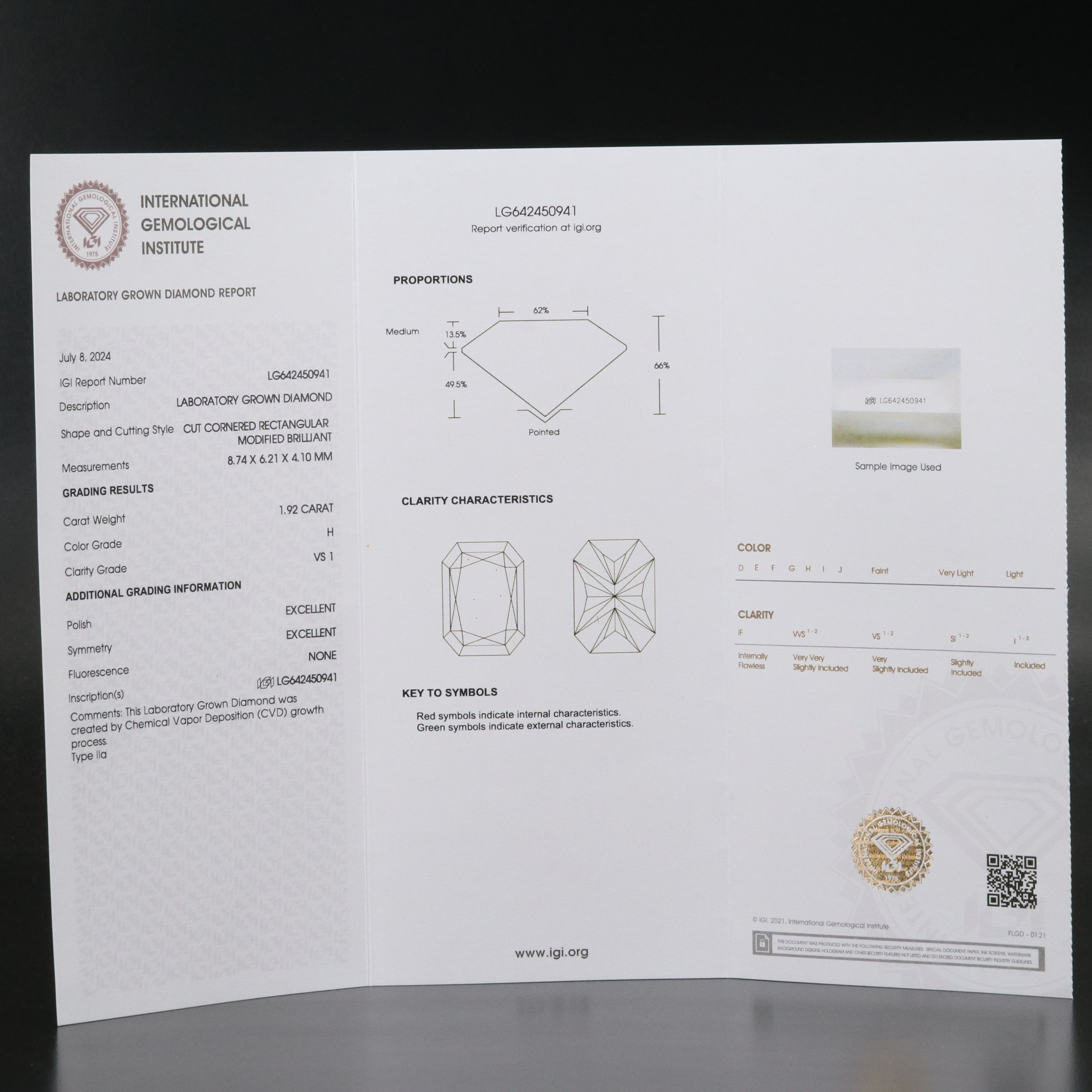 Loose 1.92 CT Lab Grown Diamond with IGI Report