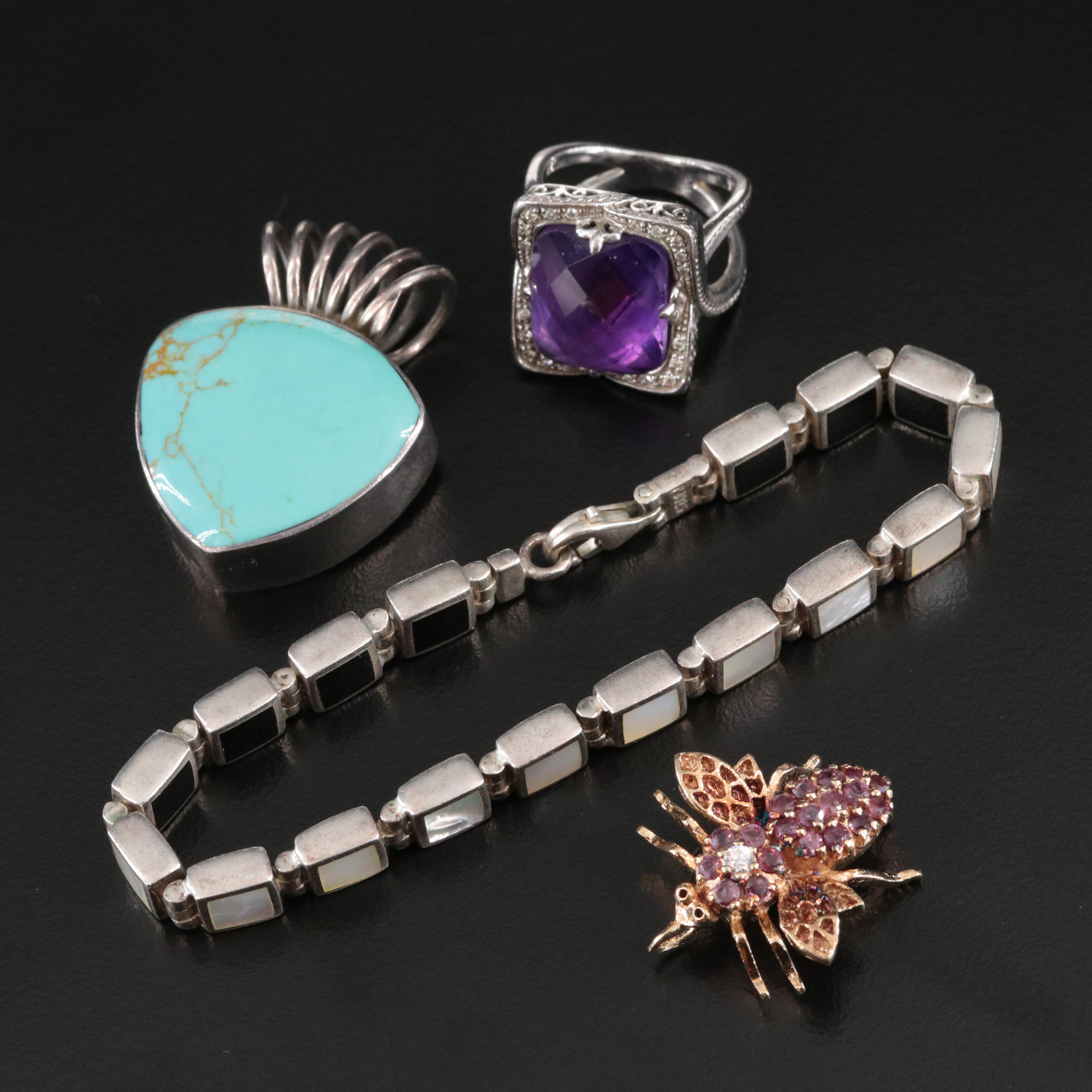 Sterling Gemstone Charriol Reversible Bracelet and Assorted Jewelry