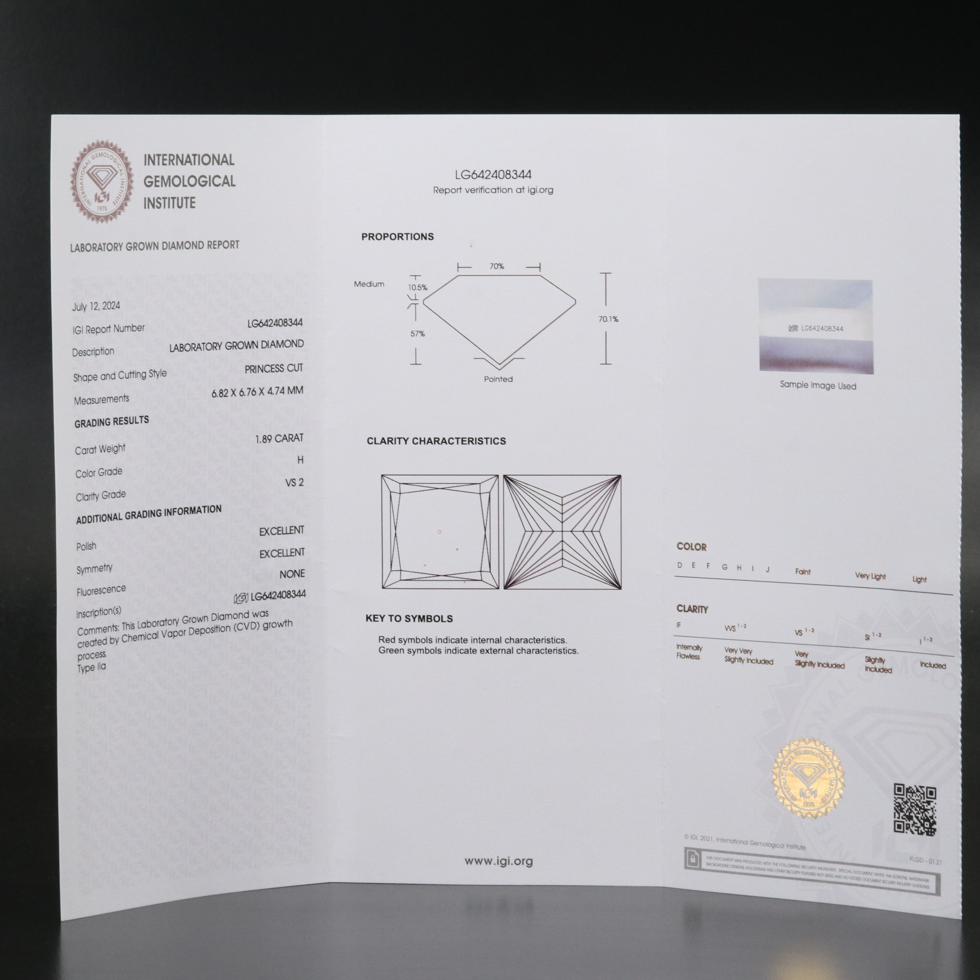 Loose 1.89 CT Lab Grown Diamond with IGI Report
