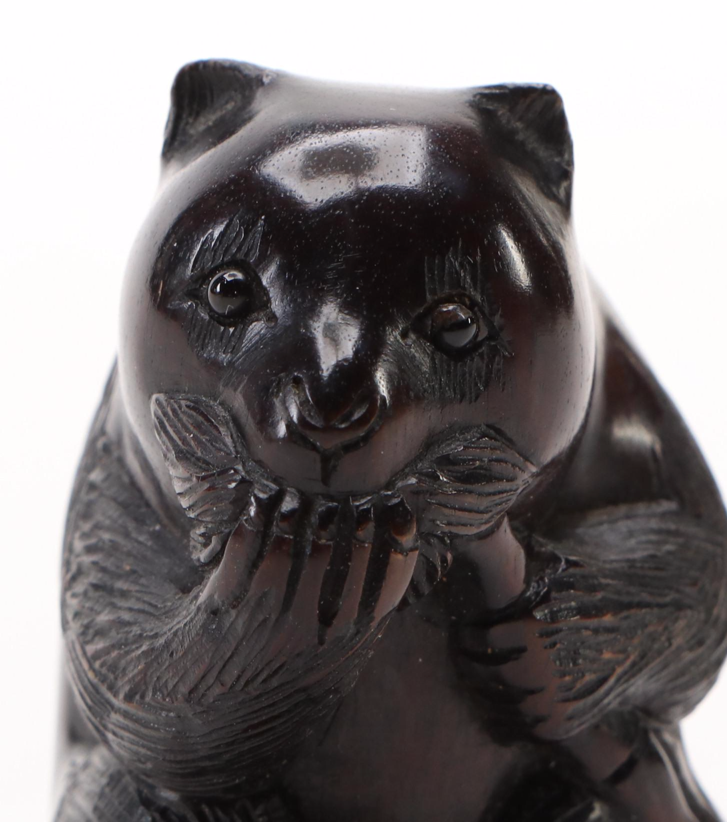Signed Japanese Carved Wood Netsuke Bear