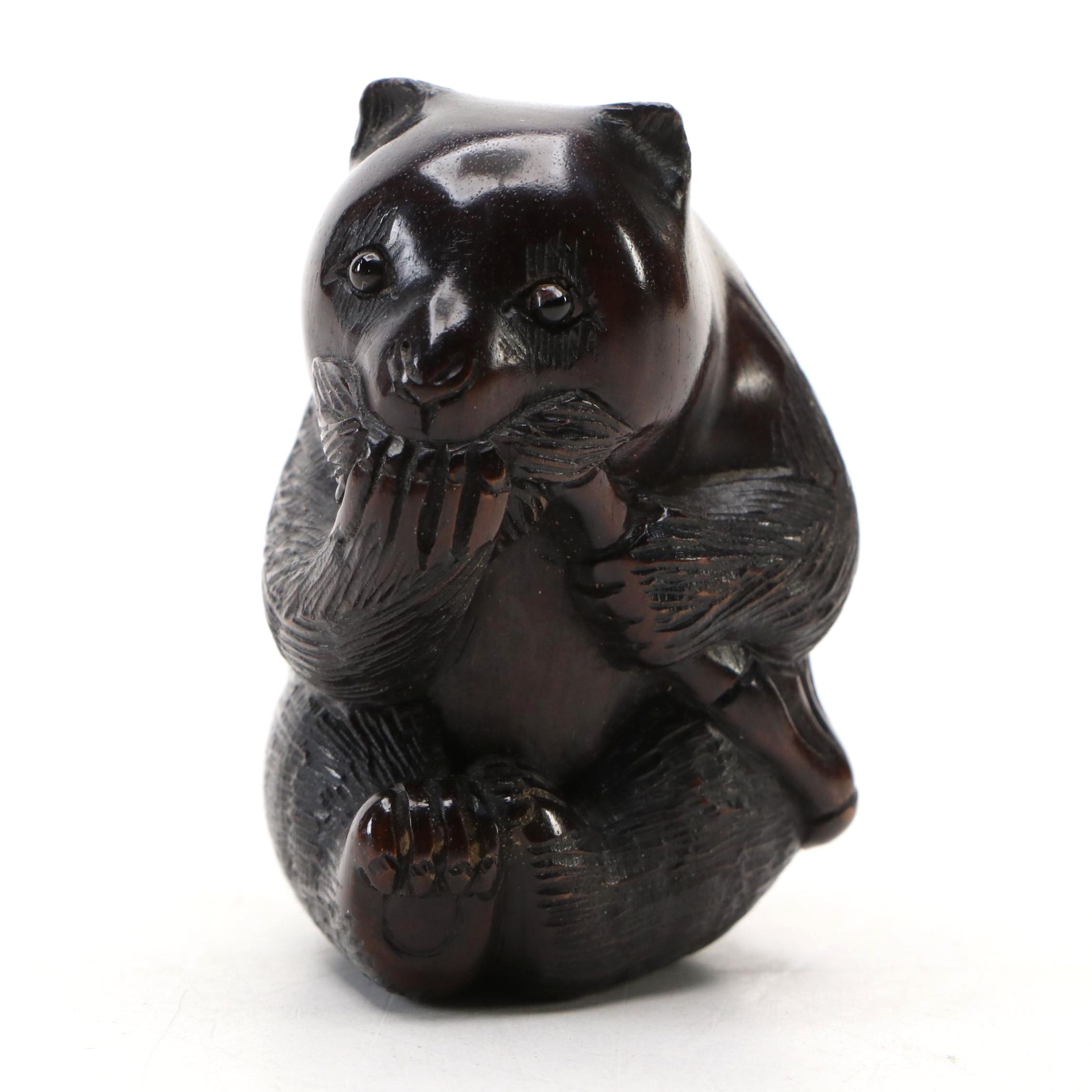 Signed Japanese Carved Wood Netsuke Bear