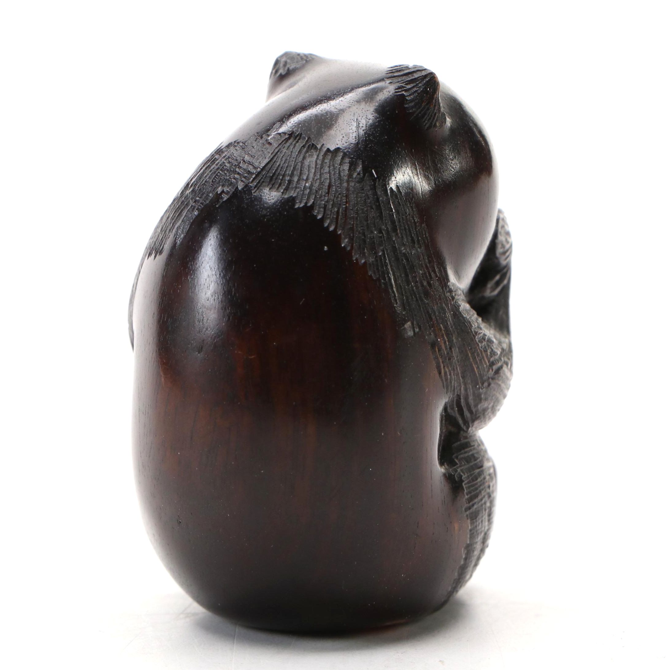 Signed Japanese Carved Wood Netsuke Bear