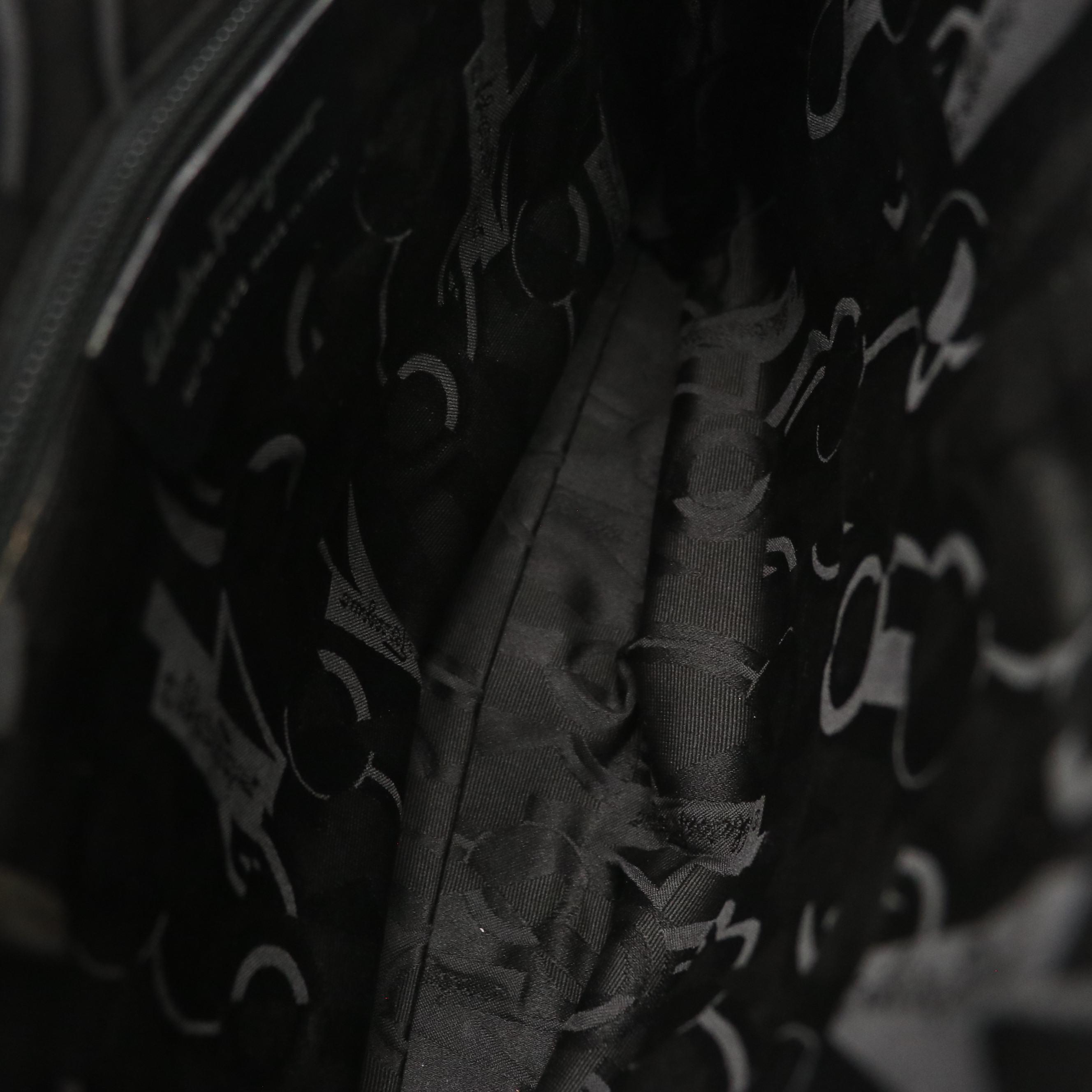 Salvatore Ferragamo Vara Chain Strap Shoulder Bag in Black Nylon Canvas