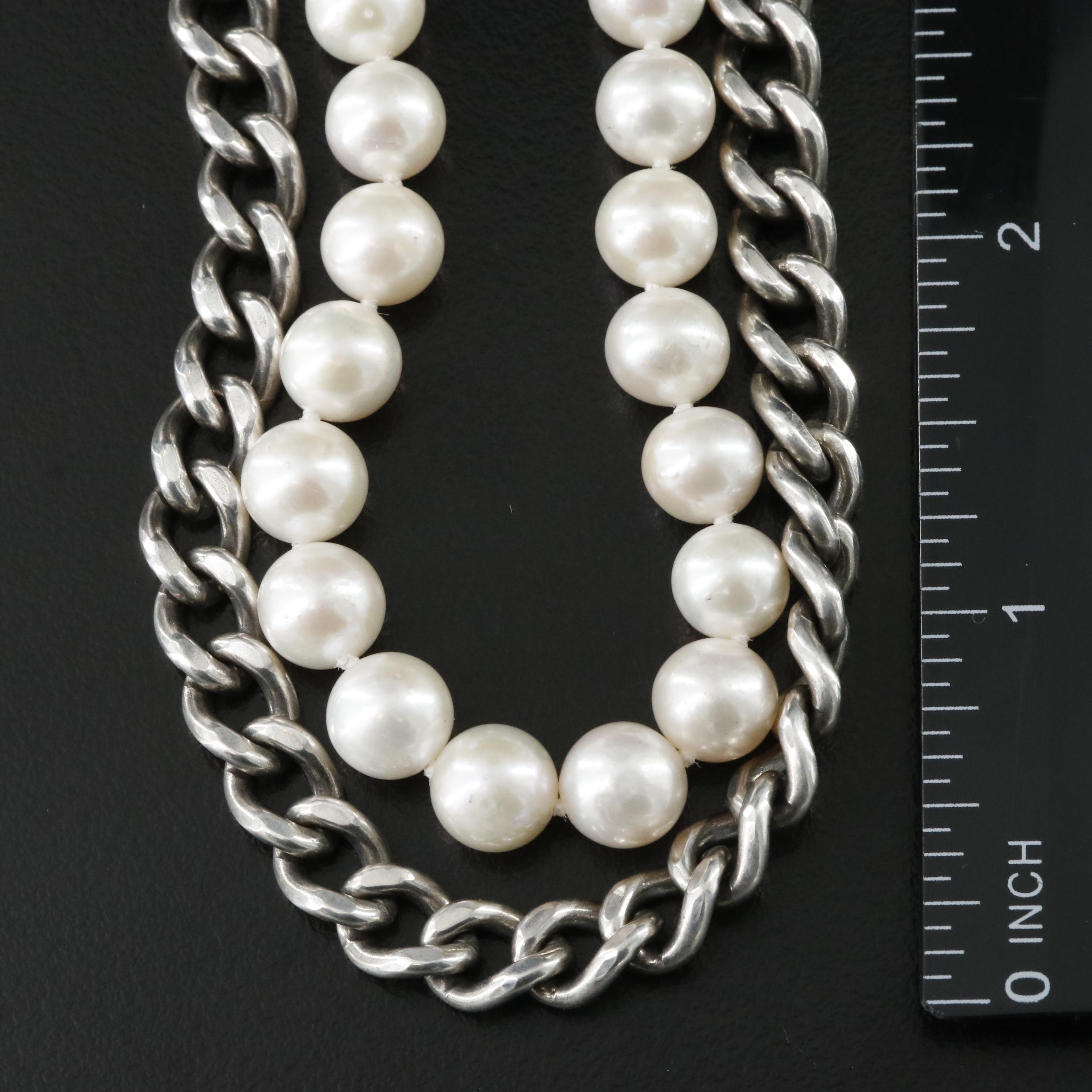 Sheryl Lowe Sterling Pearl and Curb Chain Necklace