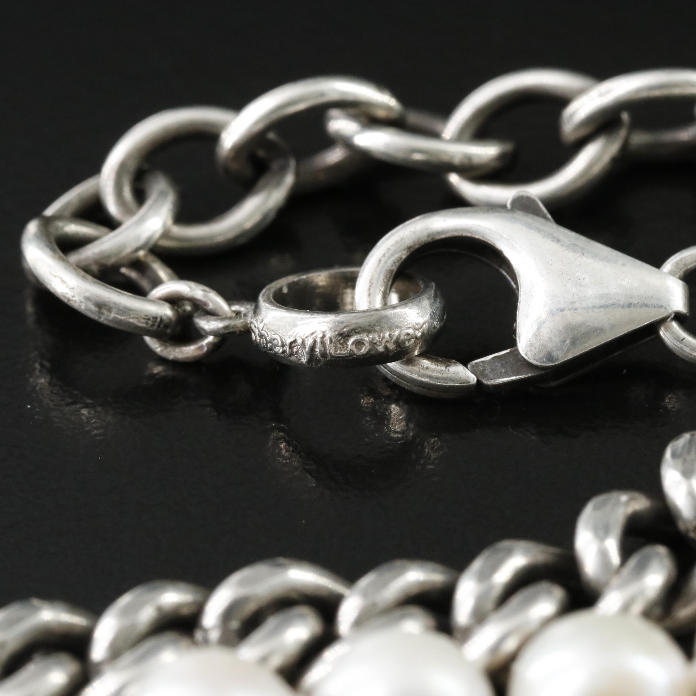 Sheryl Lowe Sterling Pearl and Curb Chain Necklace