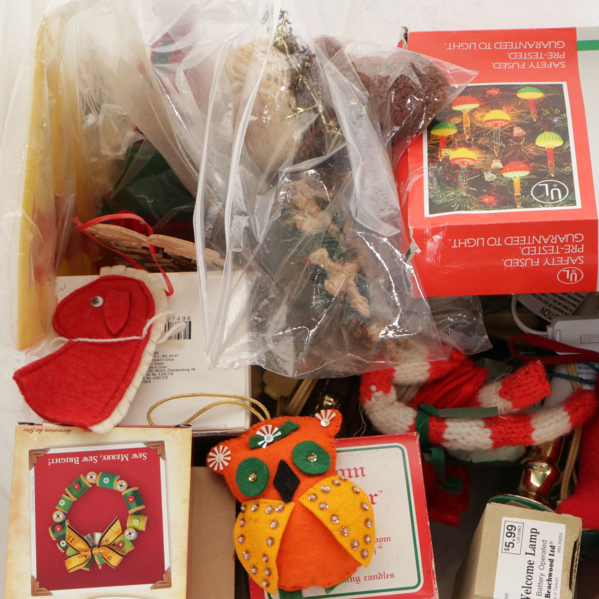 Christmas Indoor Bubble Lights, Electric Candles, Hand-Knit Ornaments & Decor