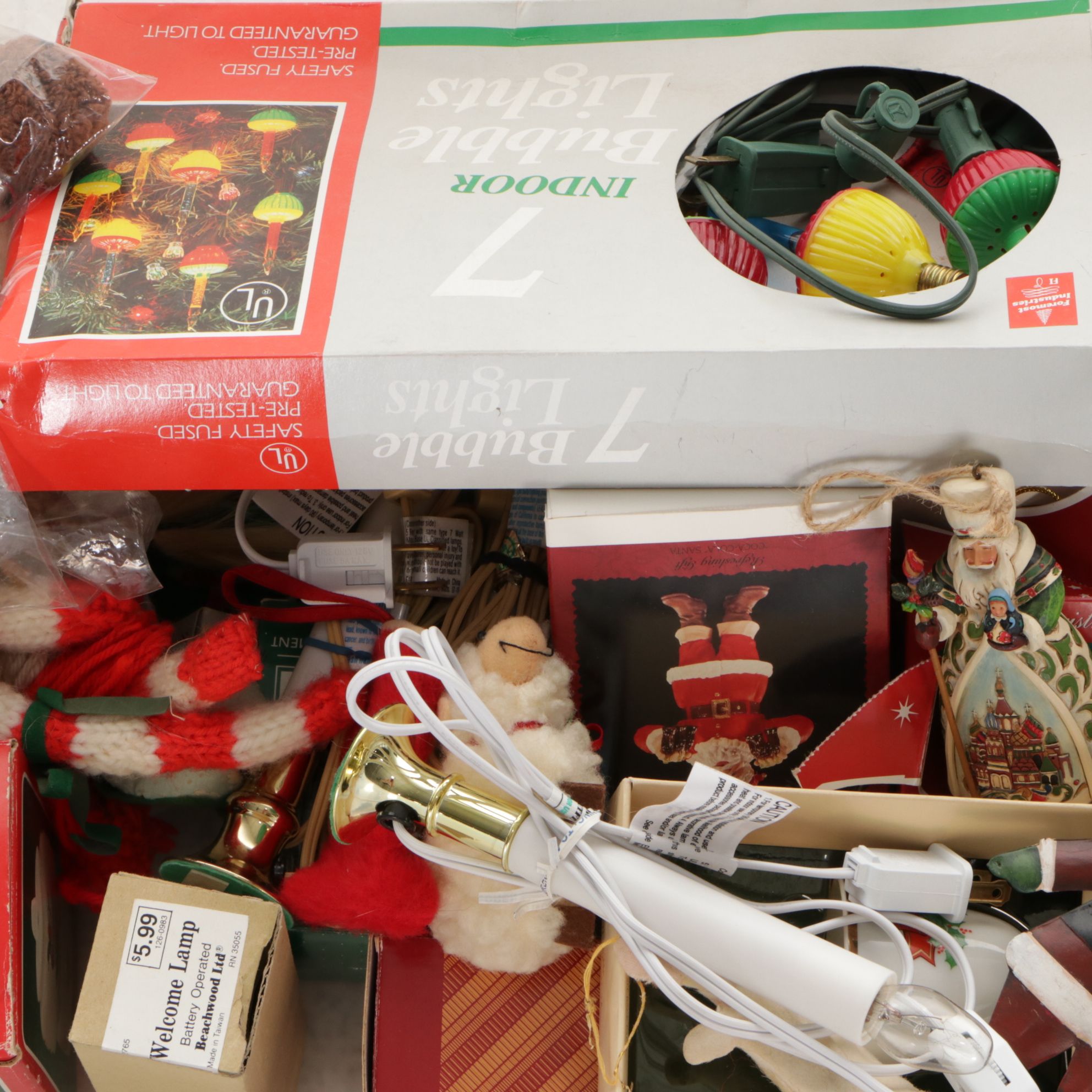 Christmas Indoor Bubble Lights, Electric Candles, Hand-Knit Ornaments & Decor