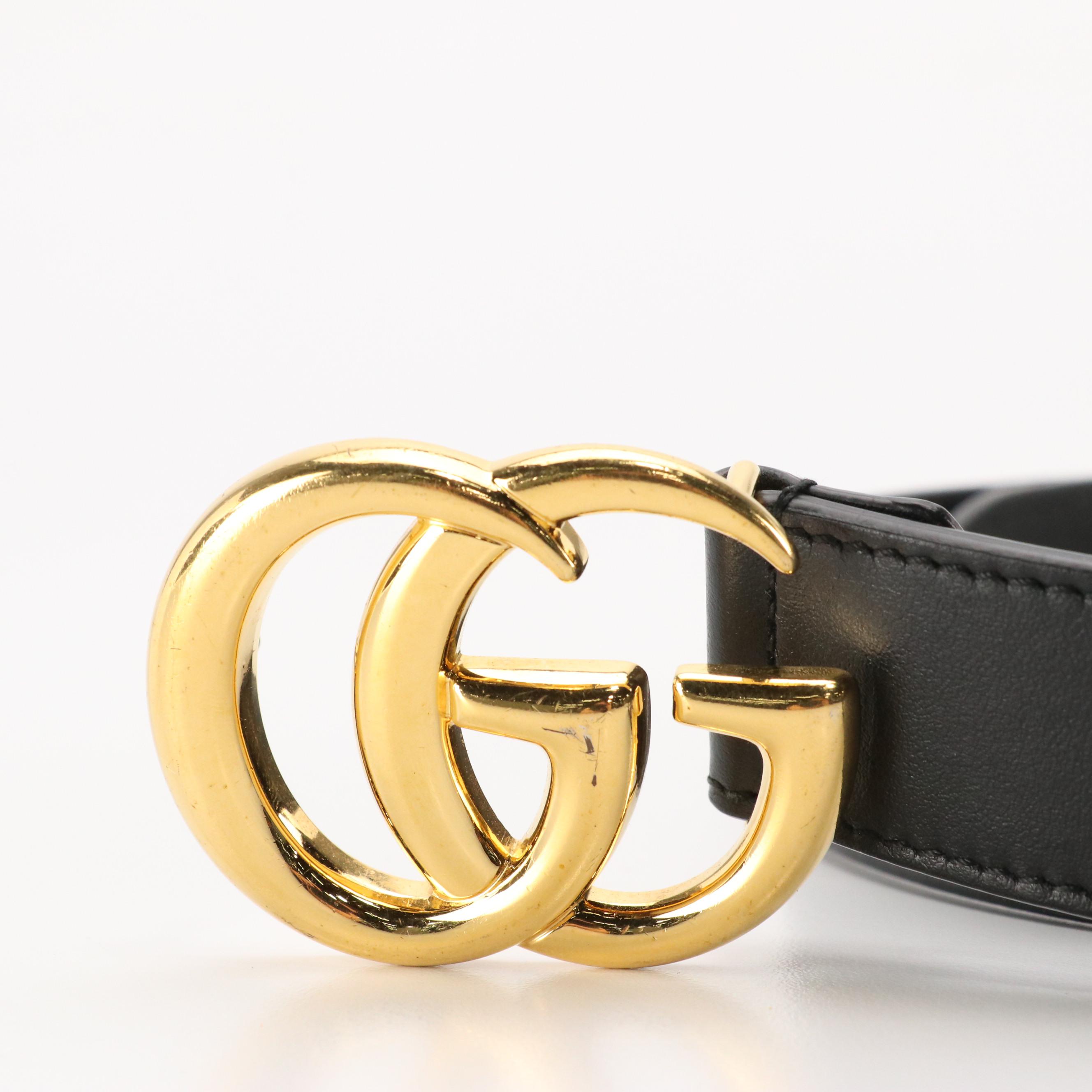 Gucci GG Marmont Belt in Black Calfskin Leather
