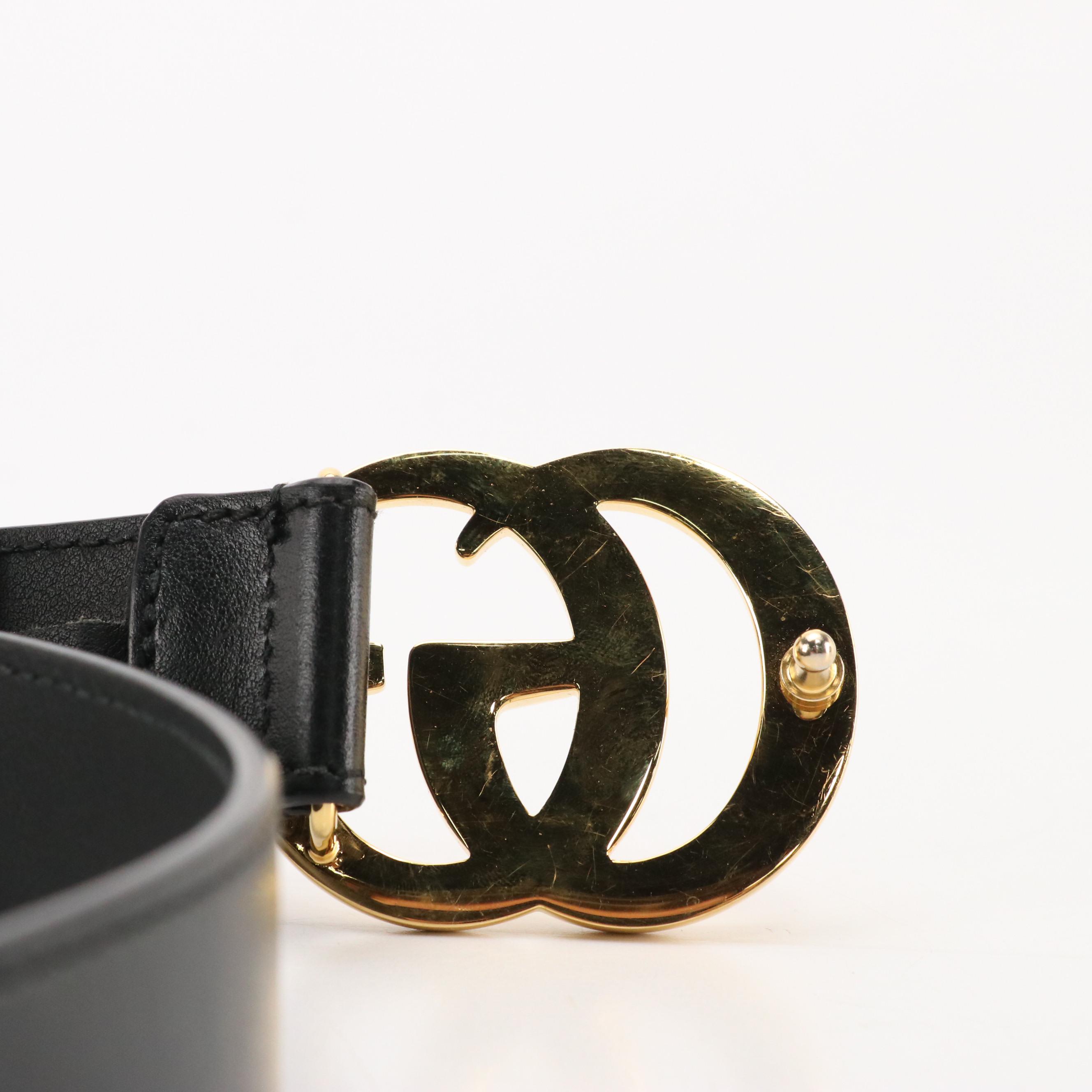 Gucci GG Marmont Belt in Black Calfskin Leather