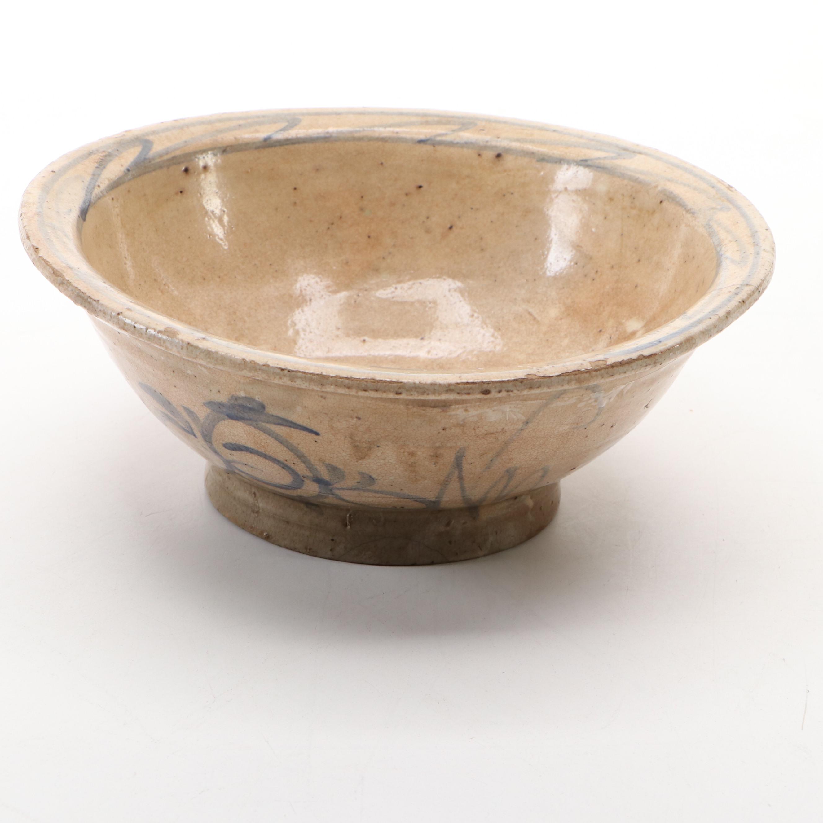 Sukhothai Footed Bowl with Chinese Cobalt Glazed Porcelain Bowl