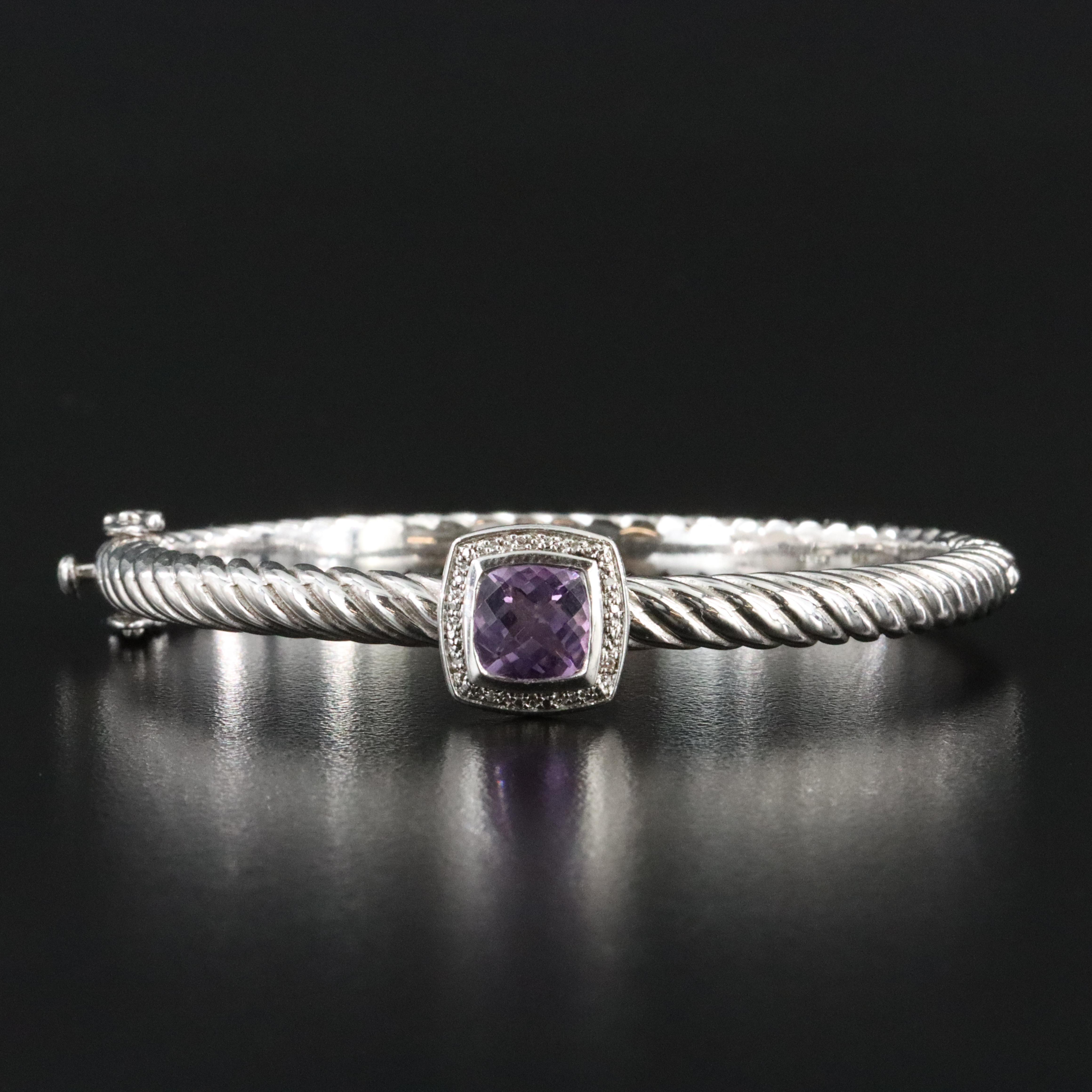 Sterling Amethyst and Diamond Bangle