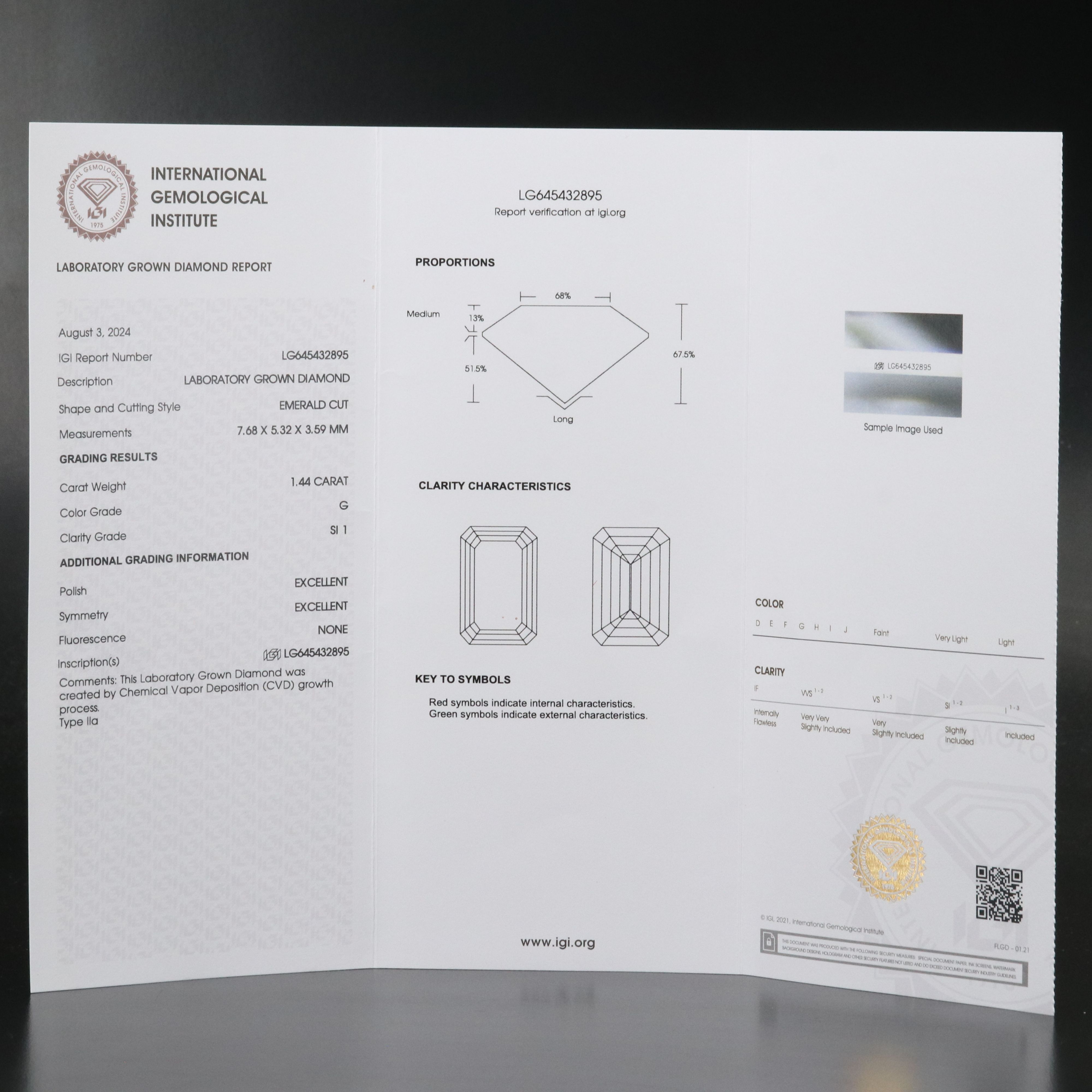 Loose 1.44 CT Lab Grown Diamond with IGI Report