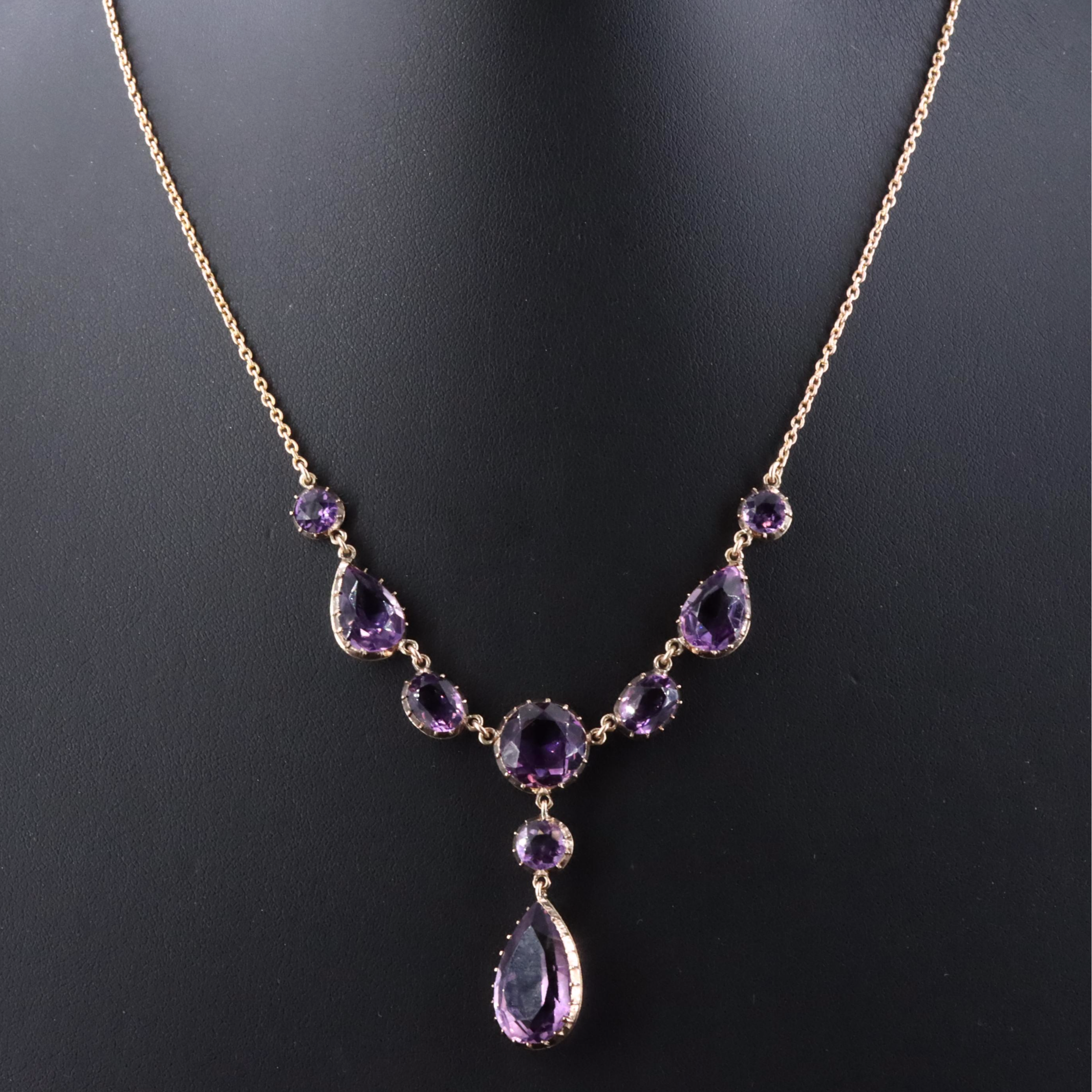 Vintage 10K Rose Gold Amethyst Necklace
