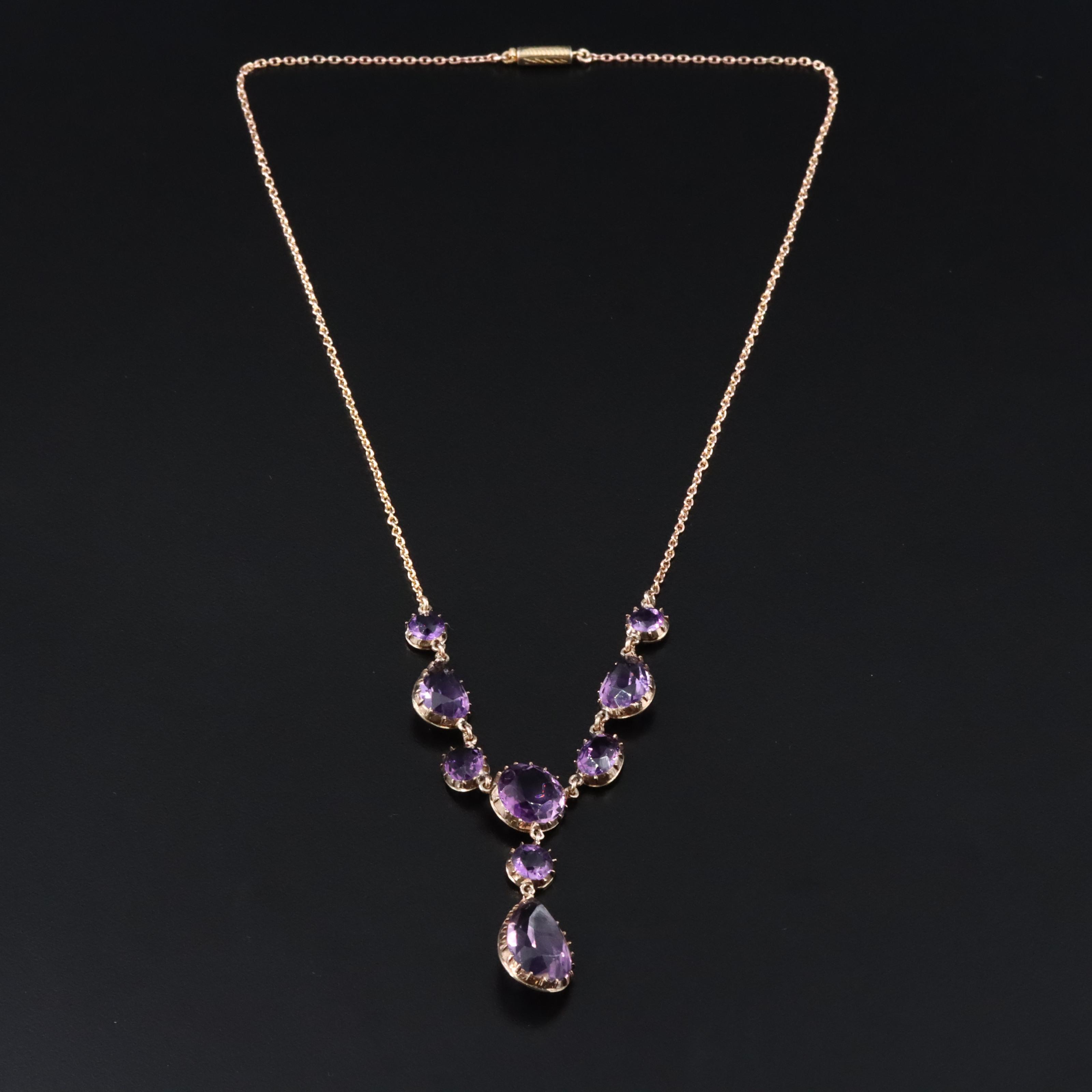 Vintage 10K Rose Gold Amethyst Necklace