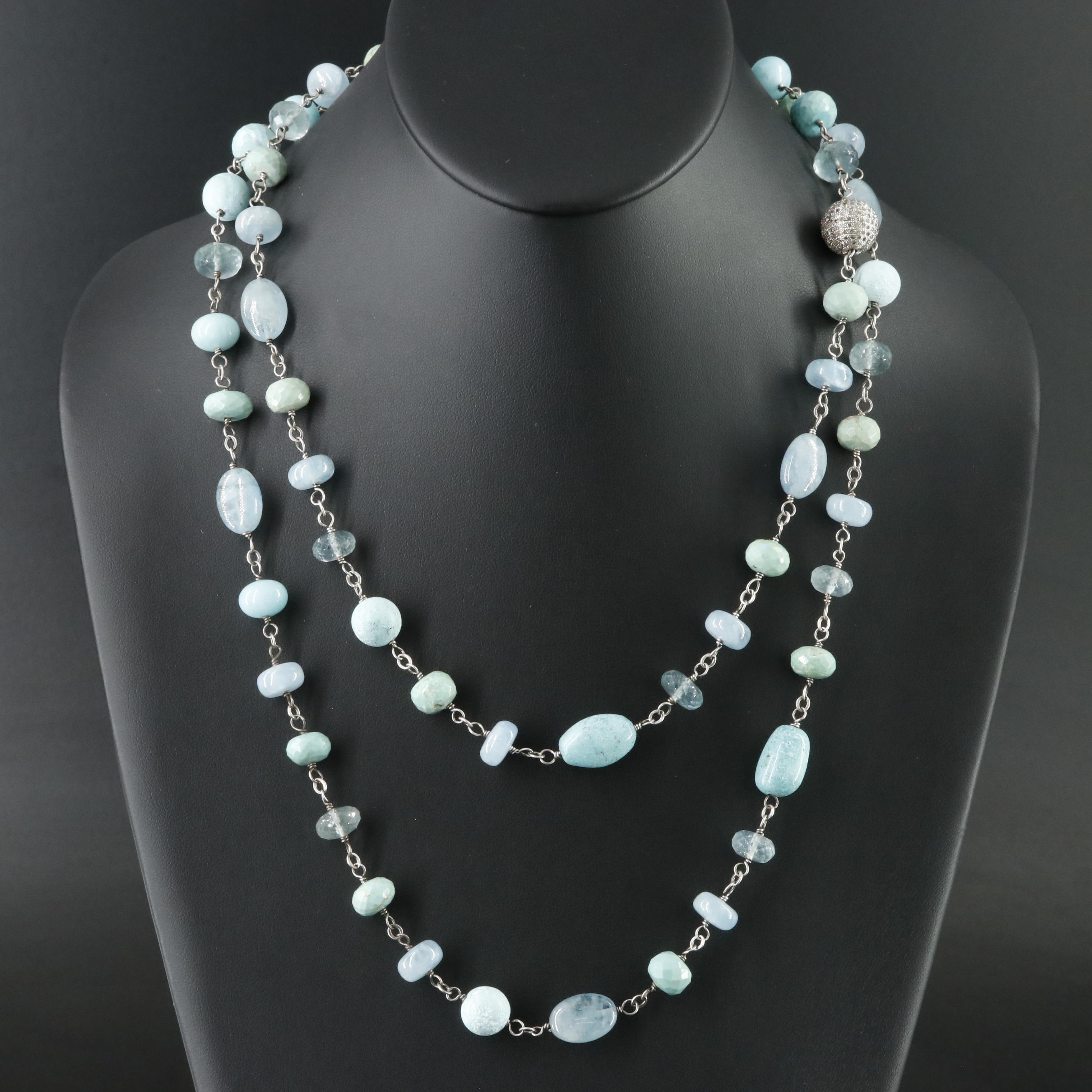 Sheryl Lowe Sterling Gemstone Necklace with Pavé Diamond Bead Accent