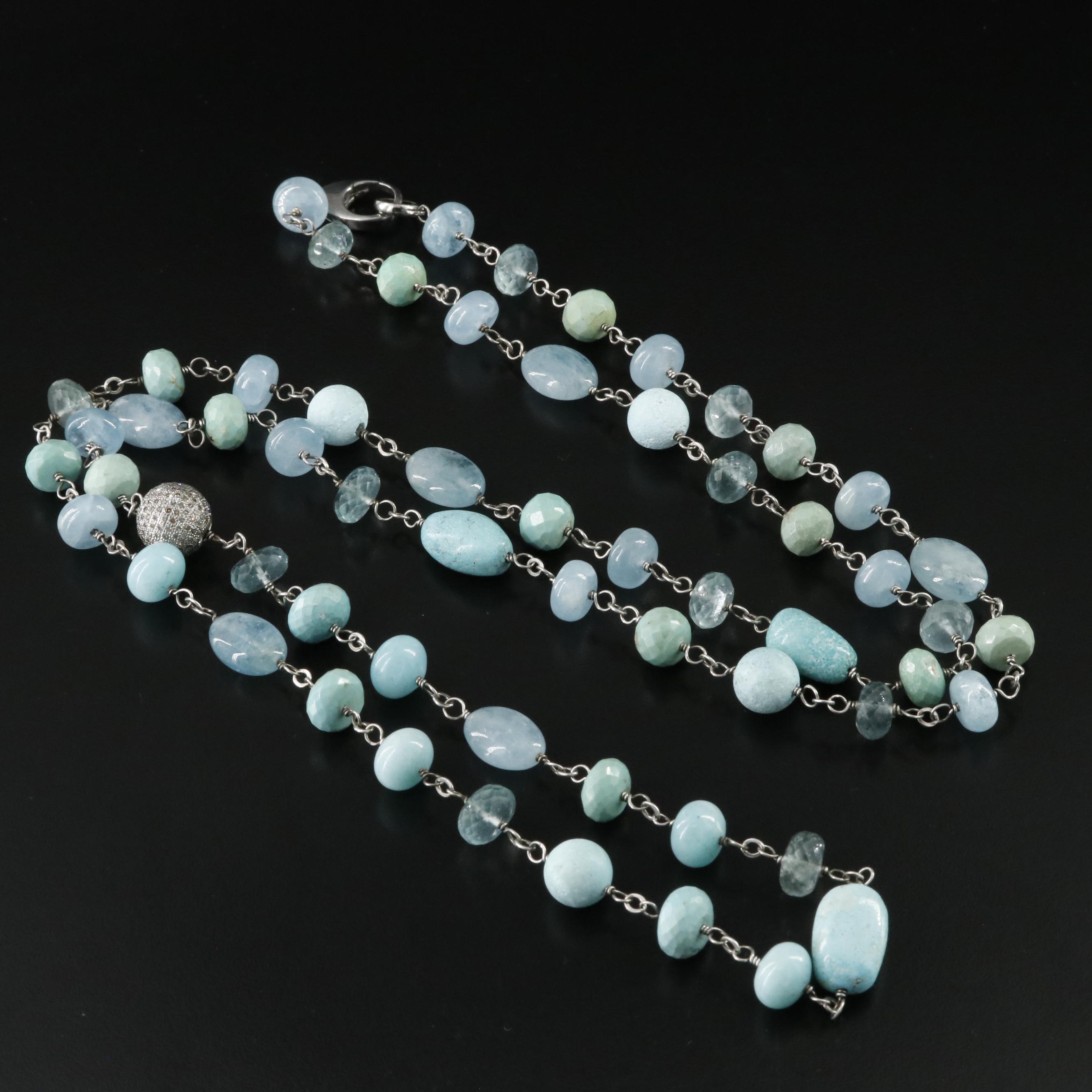 Sheryl Lowe Sterling Gemstone Necklace with Pavé Diamond Bead Accent