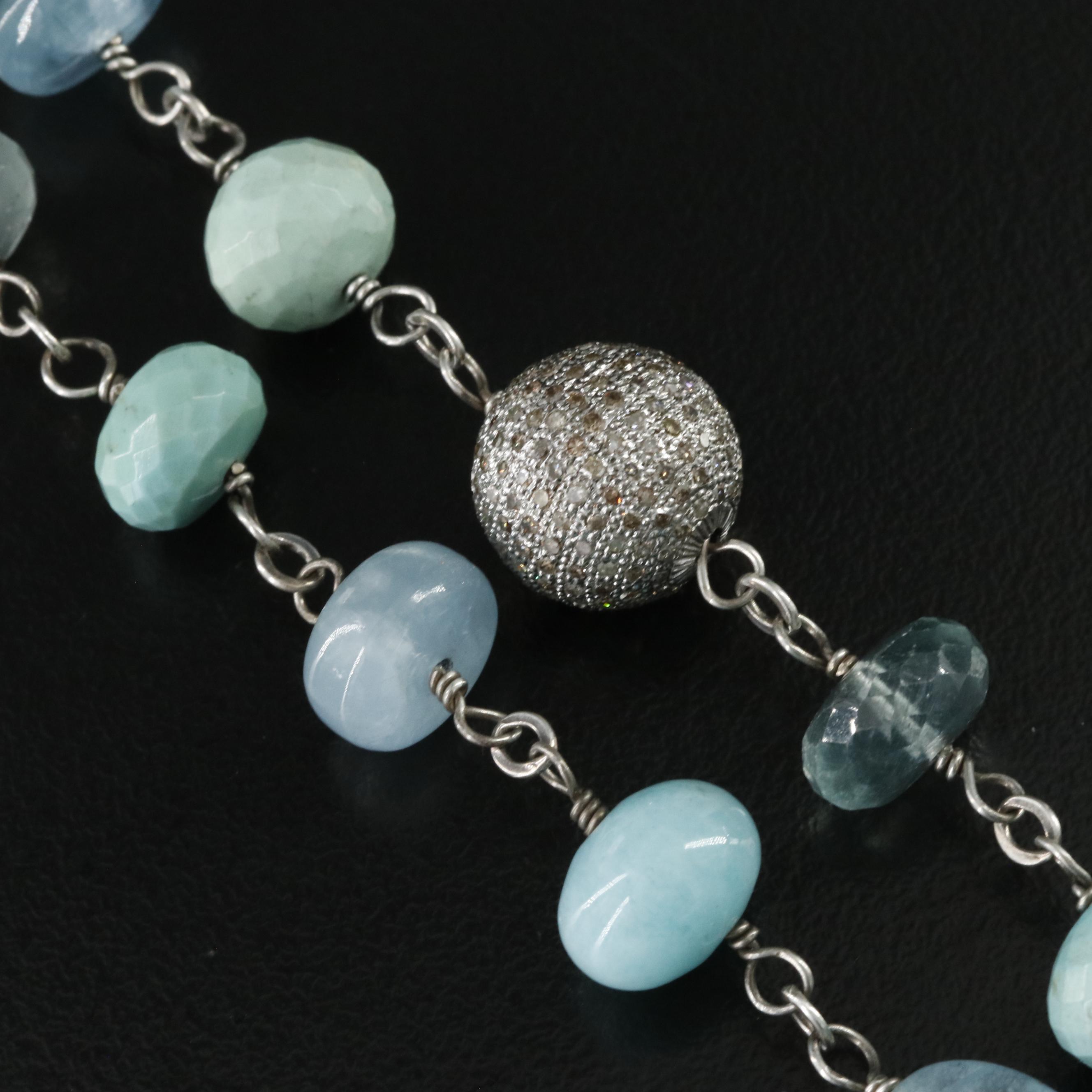 Sheryl Lowe Sterling Gemstone Necklace with Pavé Diamond Bead Accent