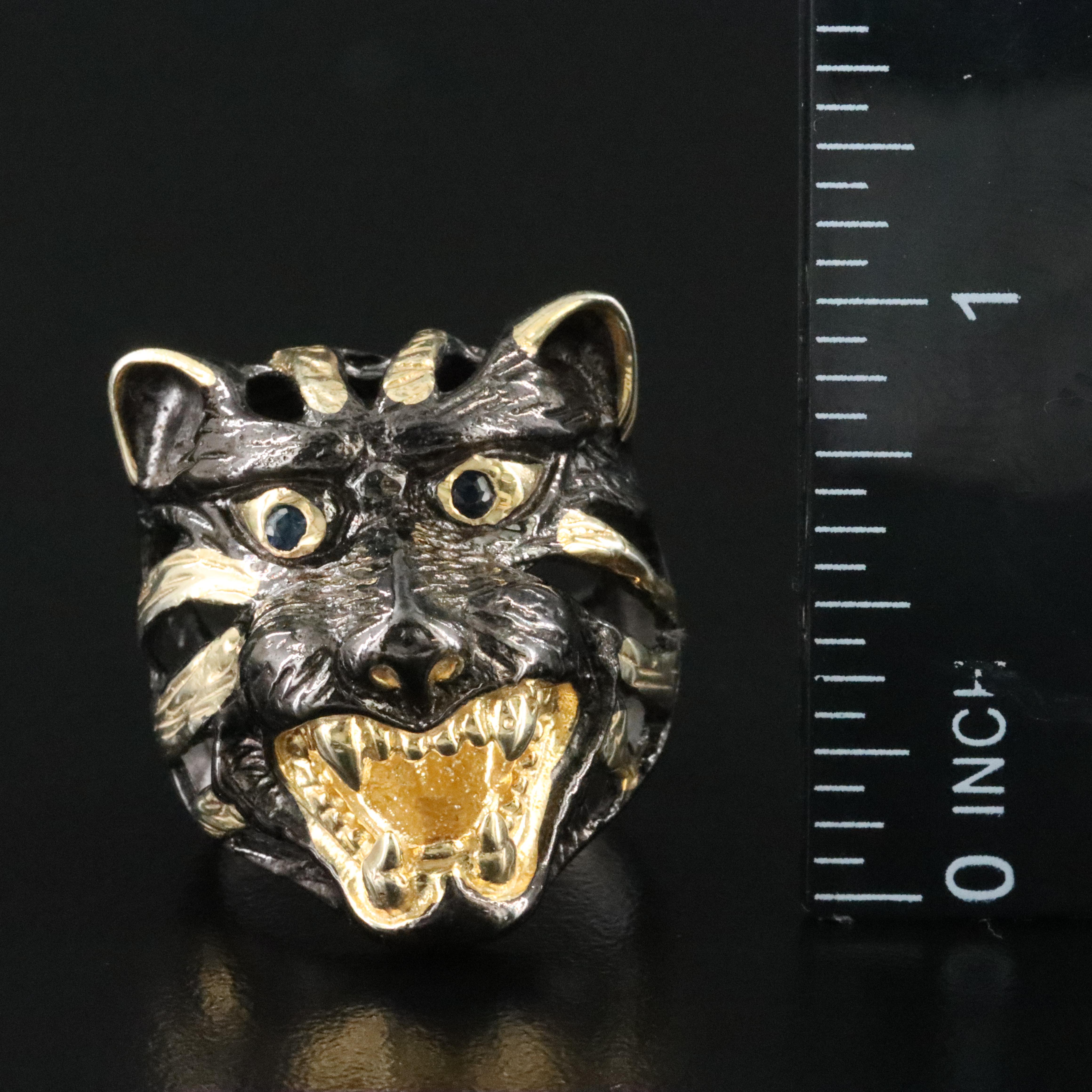 Sterling Tiger Ring with Sapphire Eyes