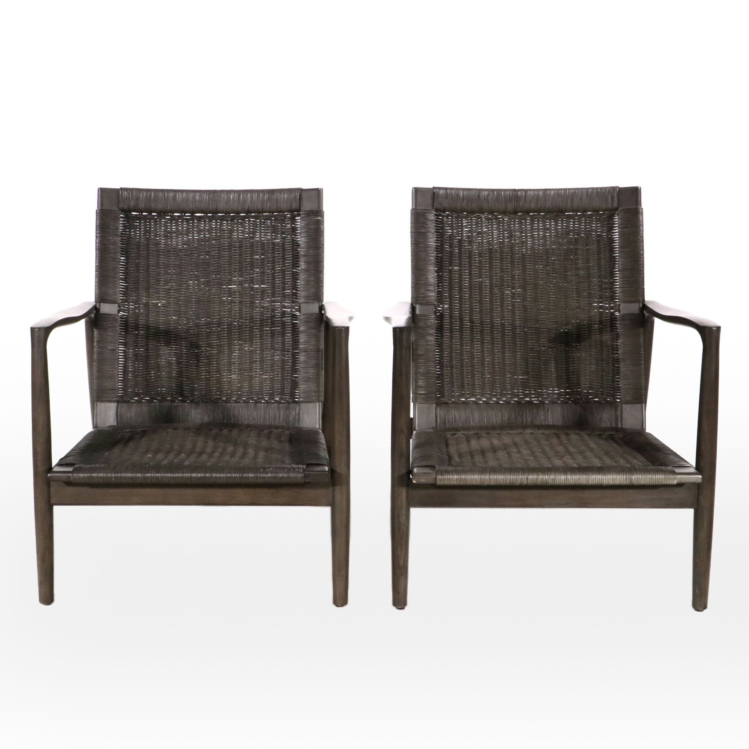 Pair of Contemporary Crate & Barrel Wicker Woven Armchairs