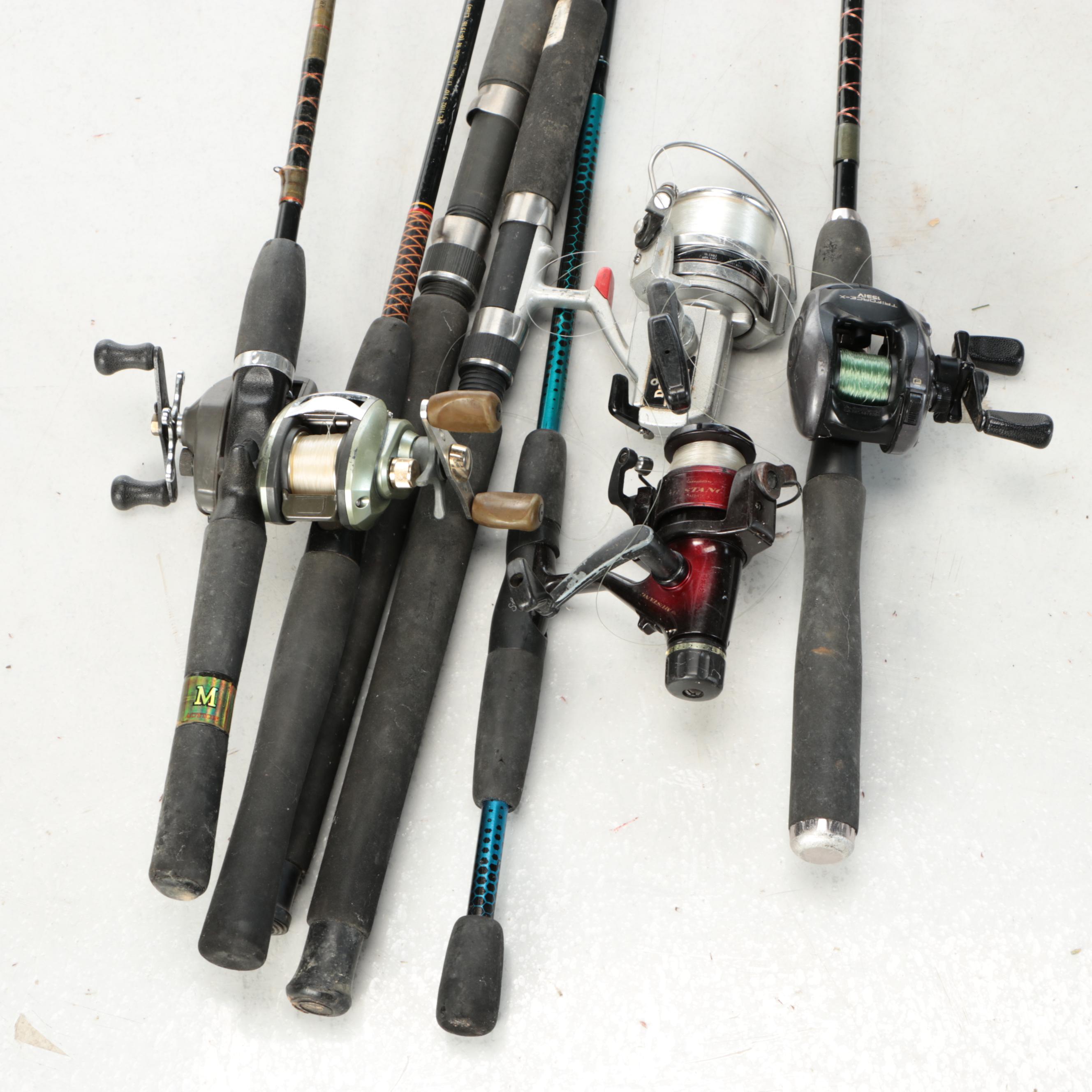 Shakespeare and Other Fishing Rods with Tackle Box and More Gear