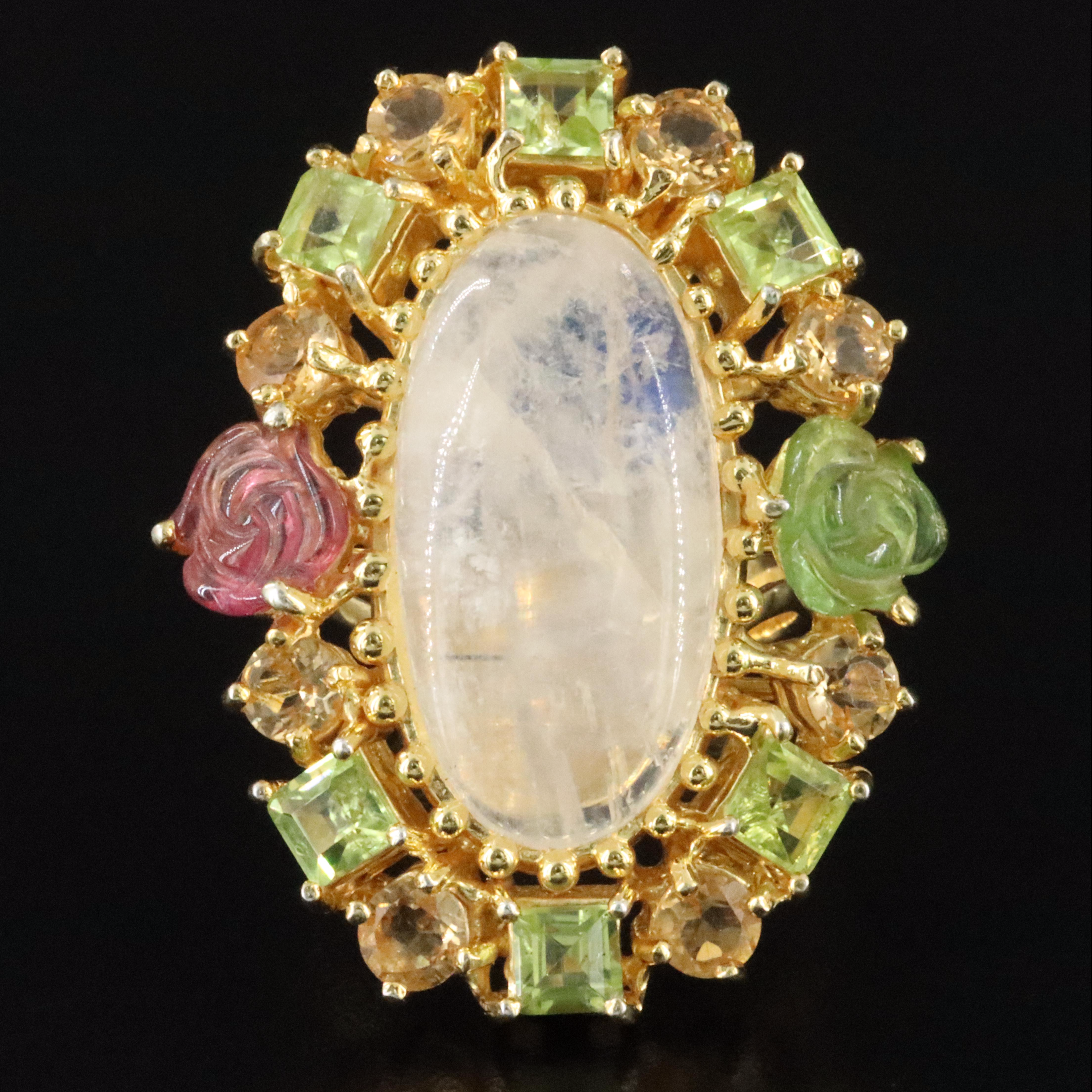 Sterling Rainbow Moonstone and Gemstone Ring