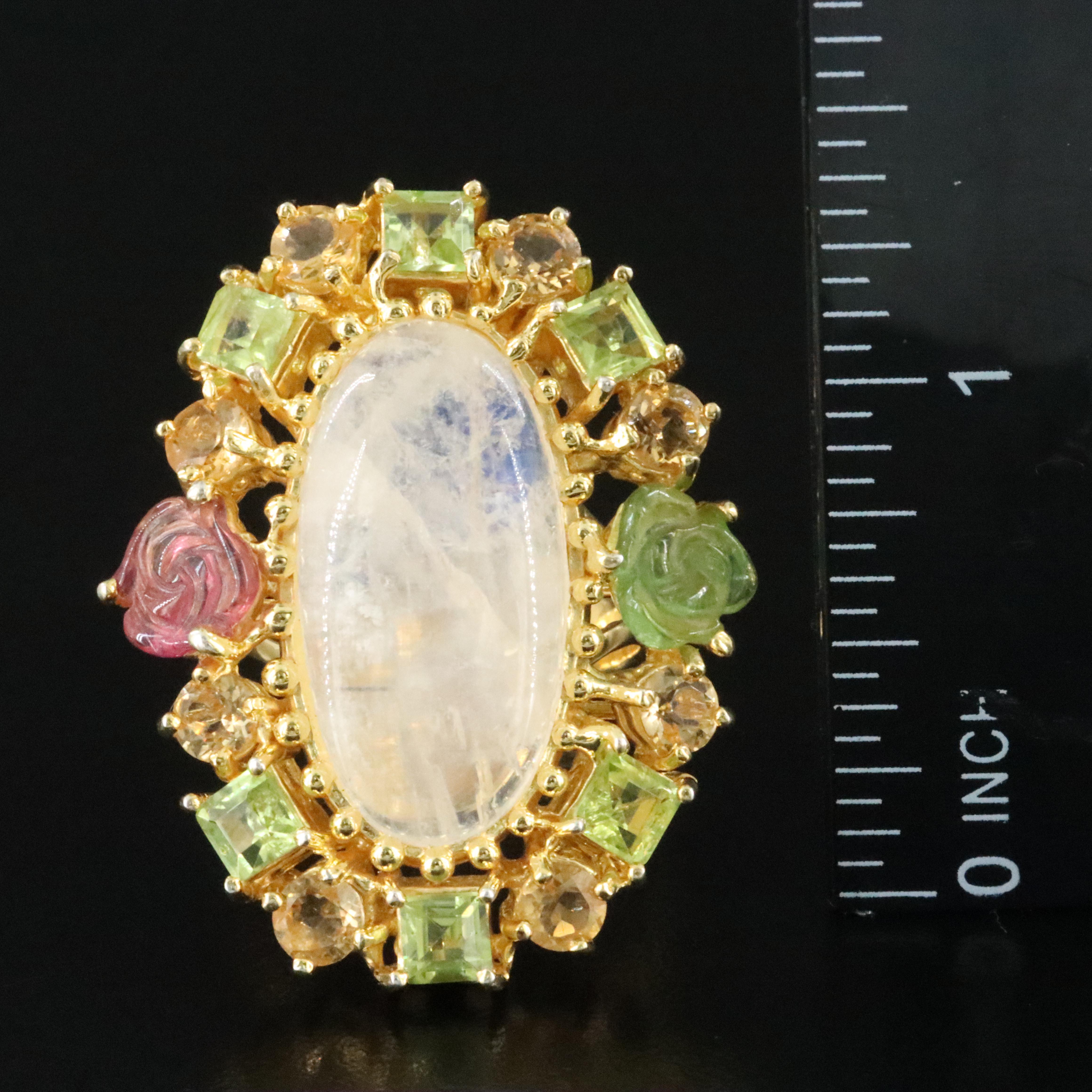 Sterling Rainbow Moonstone and Gemstone Ring