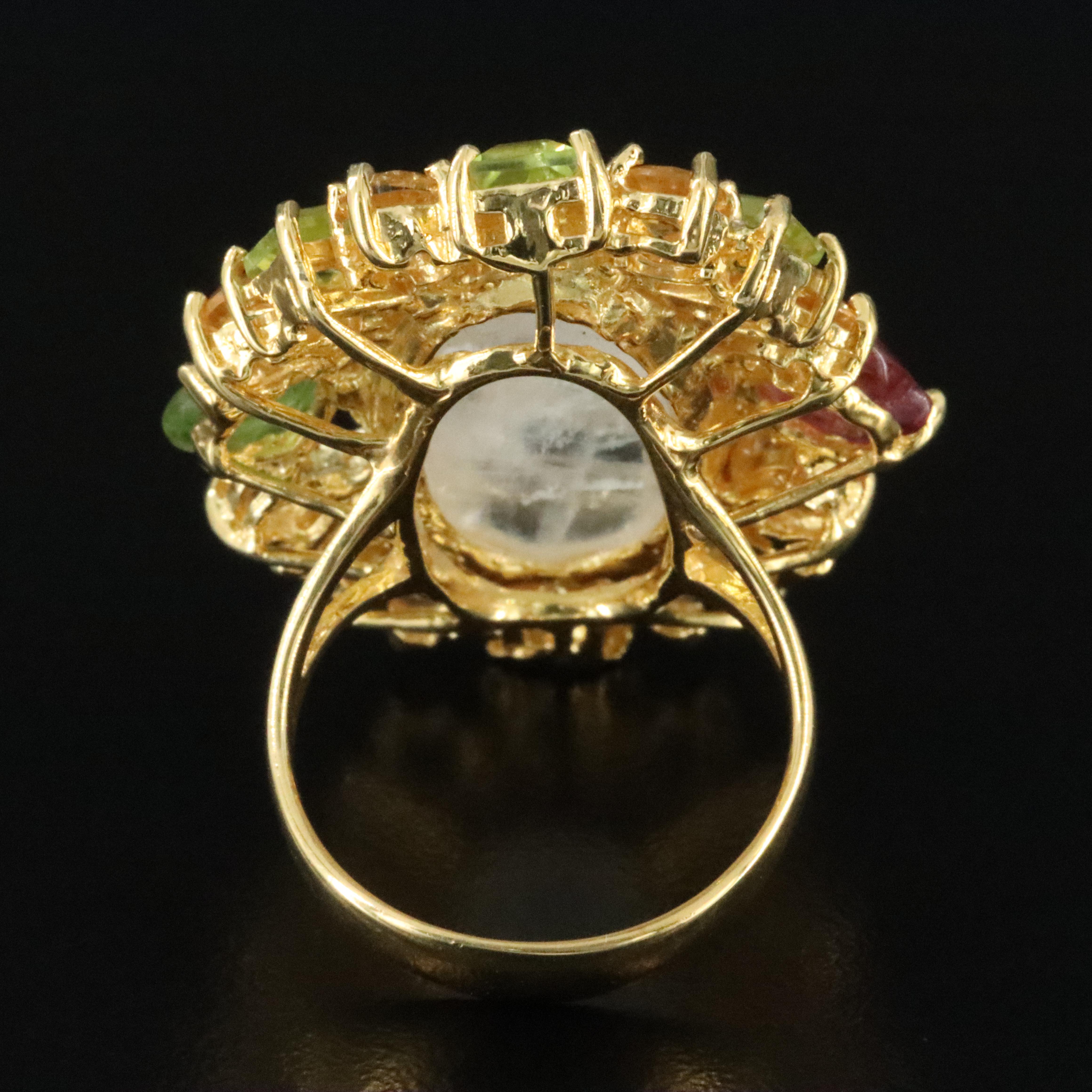 Sterling Rainbow Moonstone and Gemstone Ring