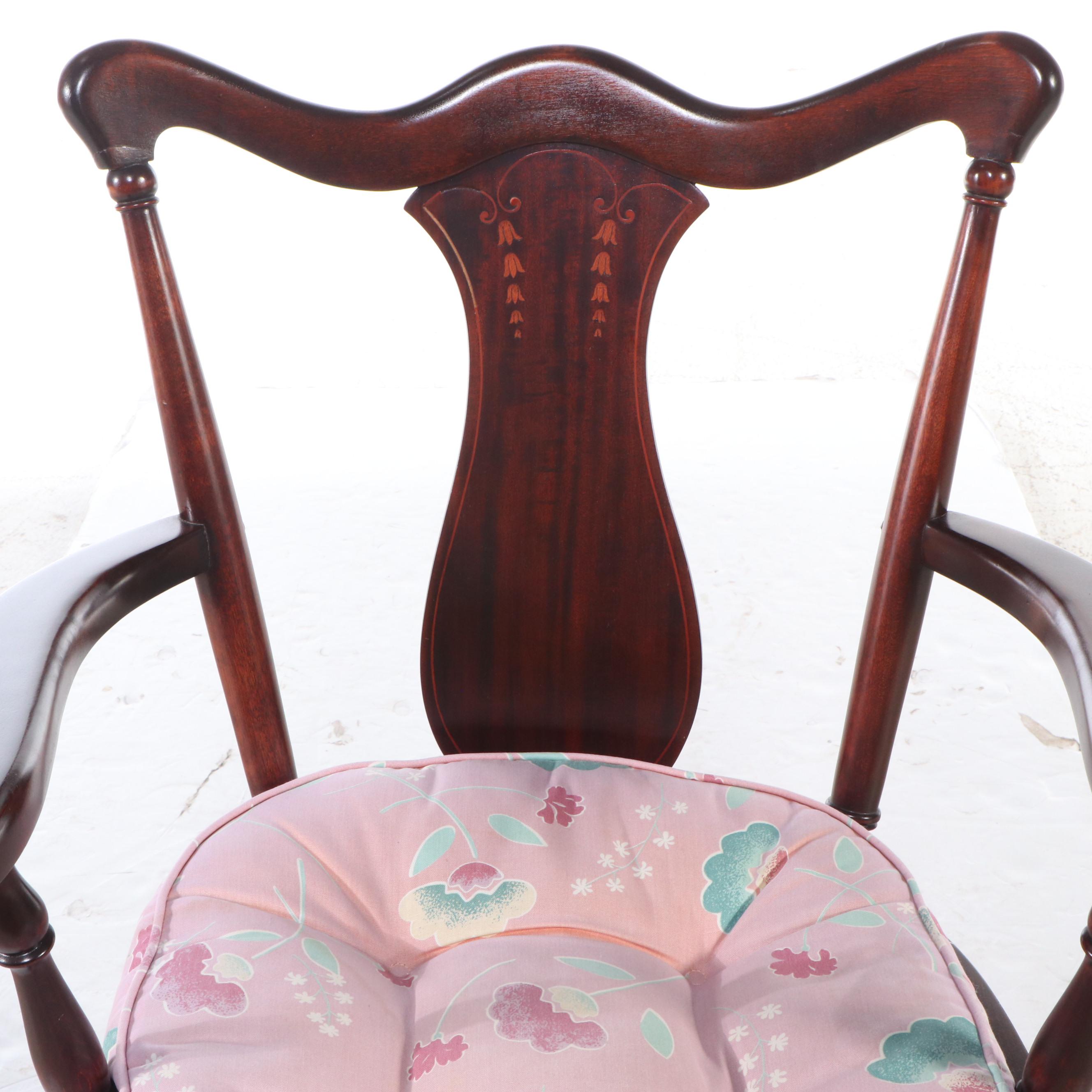 Mahogany Armchair Accented with Floral Inlay