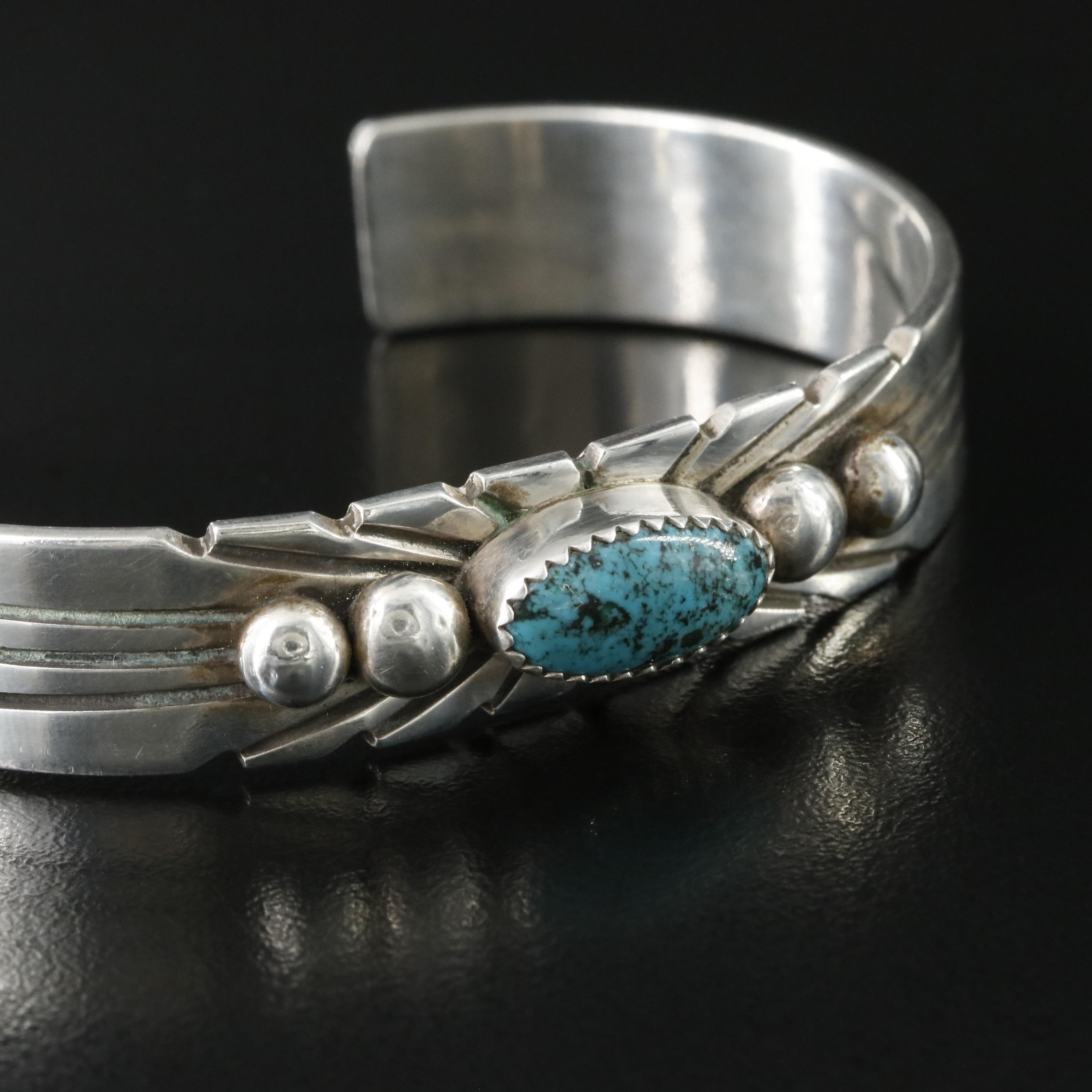 Jimmy Yazzie Navajo Diné Sterling Turquoise Cuff Bracelet