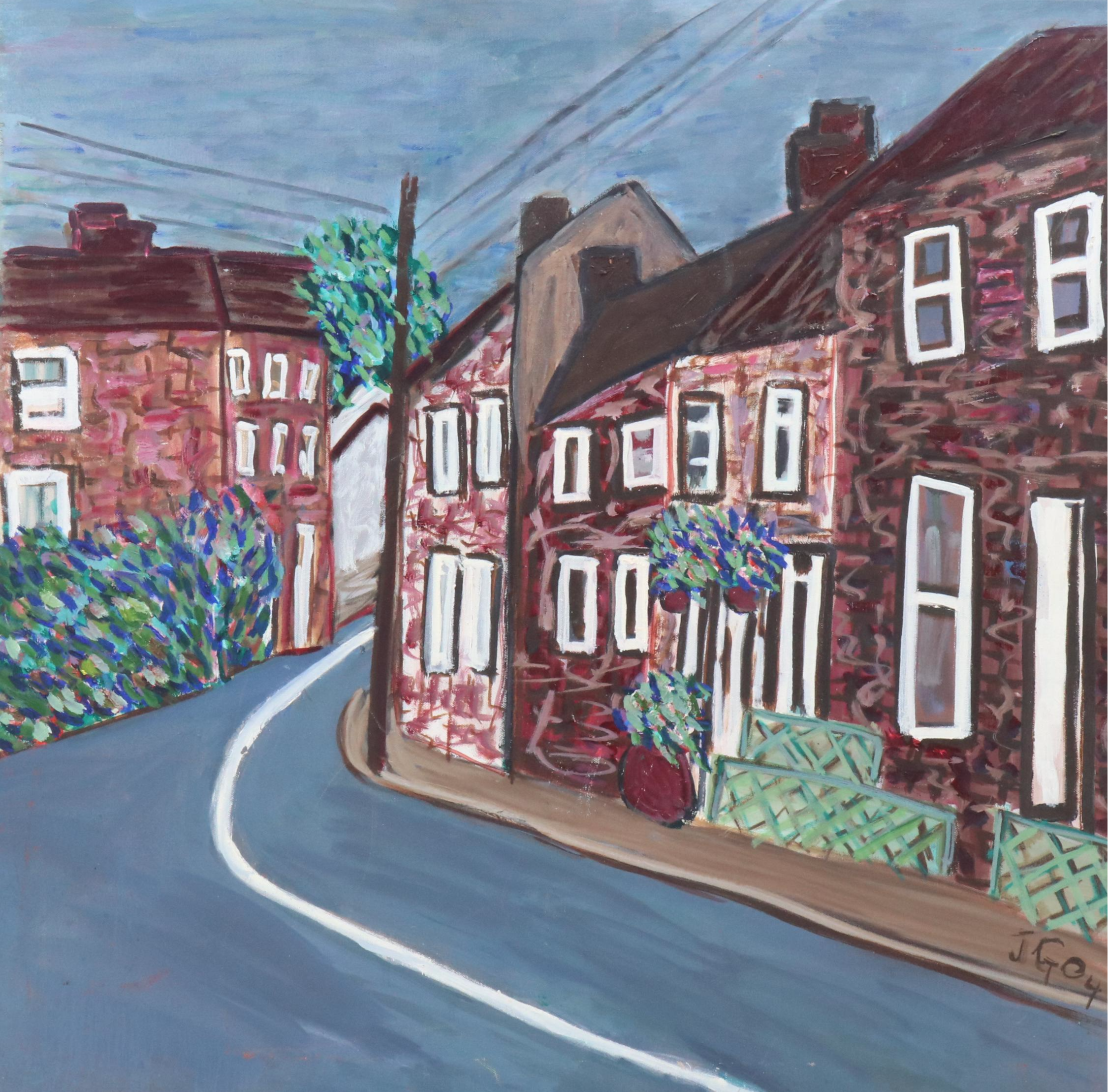 Janice Guttman Landscape Acrylic Painting of Street Scene, 2004